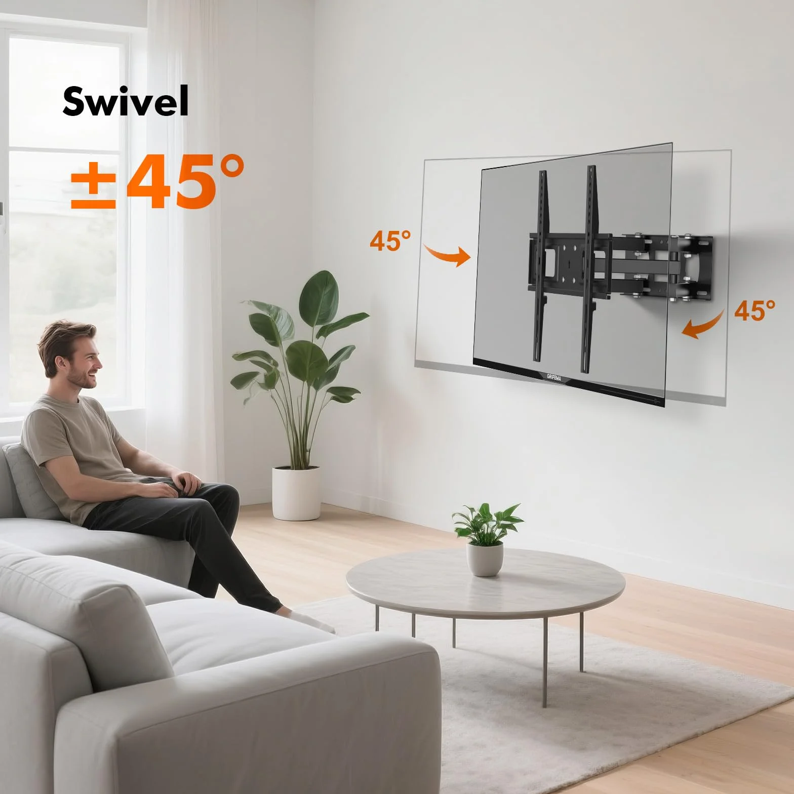 GRIFEMA Uchwyt ścienny TV, uchwyt ścienny TV 26-65 cali obrotowy przegubowy uchylny ramię TV wysuwane, MAX uchwyt VESA 400x400mm, do 35kg GB1006-4