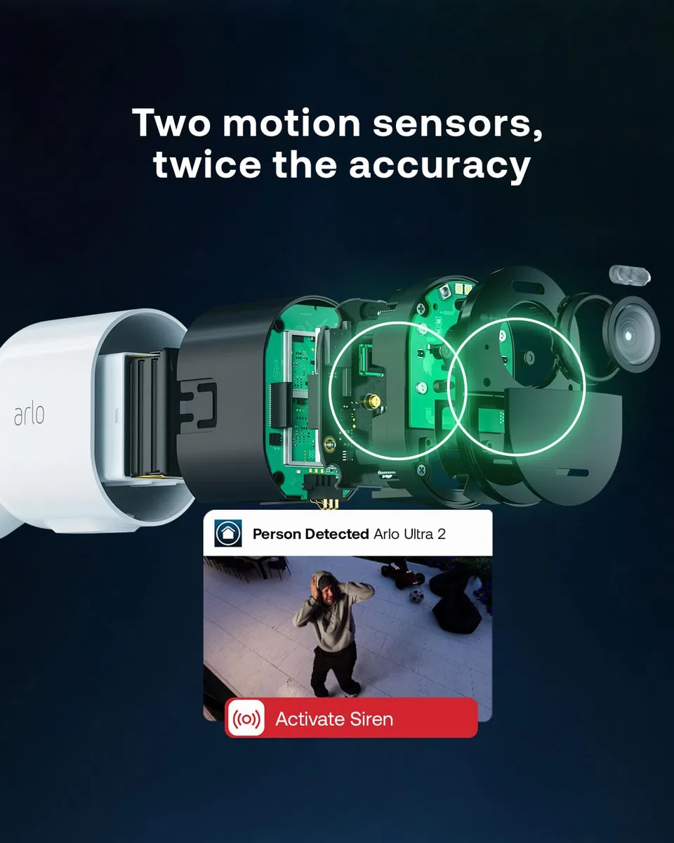 Arlo Ultra 2 4K IP zewnętrzna kamera monitorująca, zestaw 4 kamer | bezprzewodowa | z oświetleniem | tryb nocny w kolorze | czujnik ruchu | syrena | 3 msc. okresu testowego Arlo Secure
