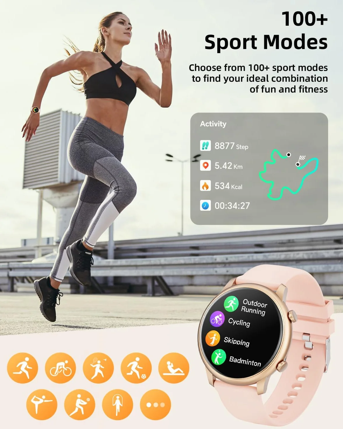 Smartwatch 1,39" z monitorem tętna snu SpO2 stresu, wodoodporny IP68, Fitness Smartwatch dla Android iOS