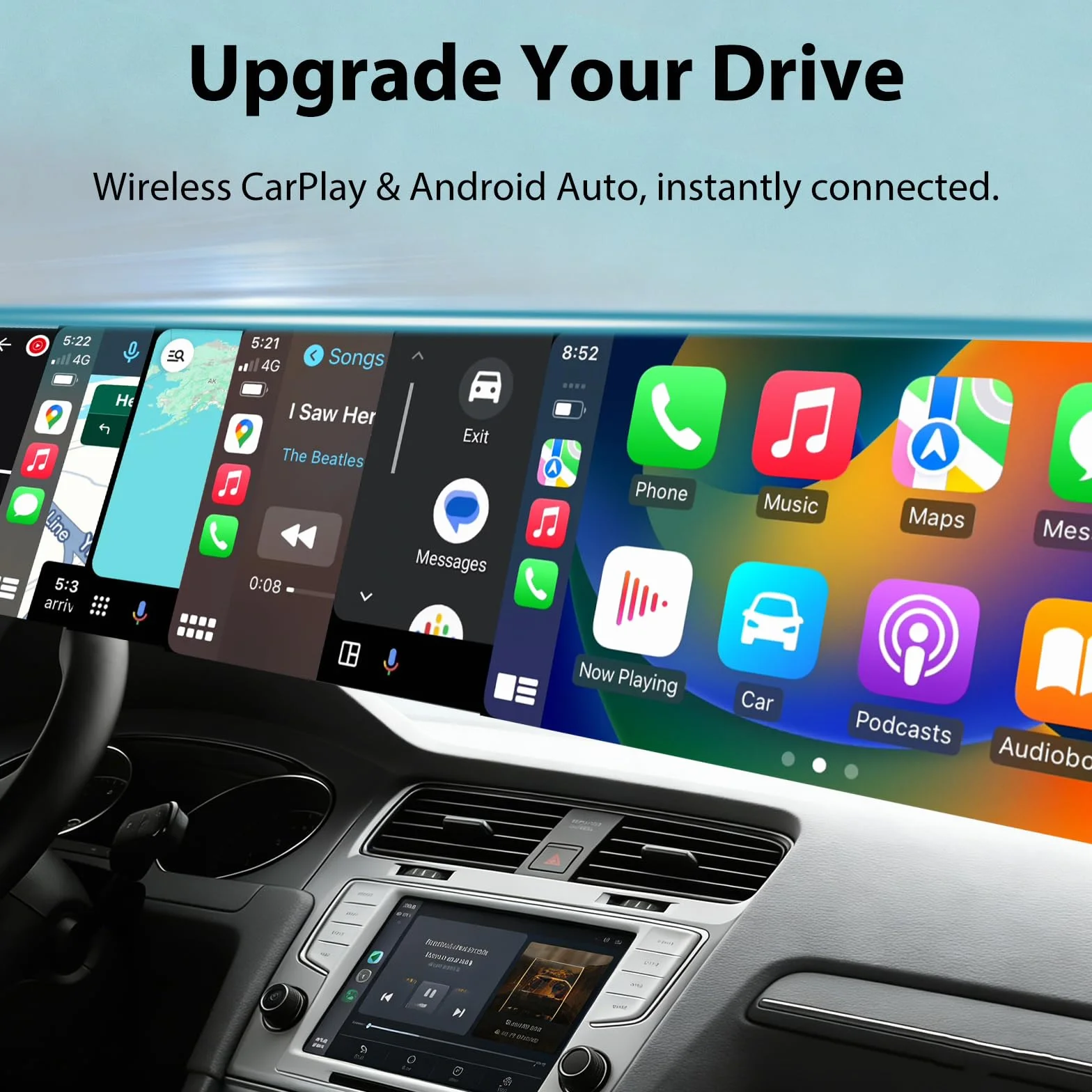 Sunweyer Bezprzewodowy adapter CarPlay i bezprzewodowy adapter Android Auto UK, do Apple CarPlay, USB Bluetooth Dongle dla iPhone'a i Androida