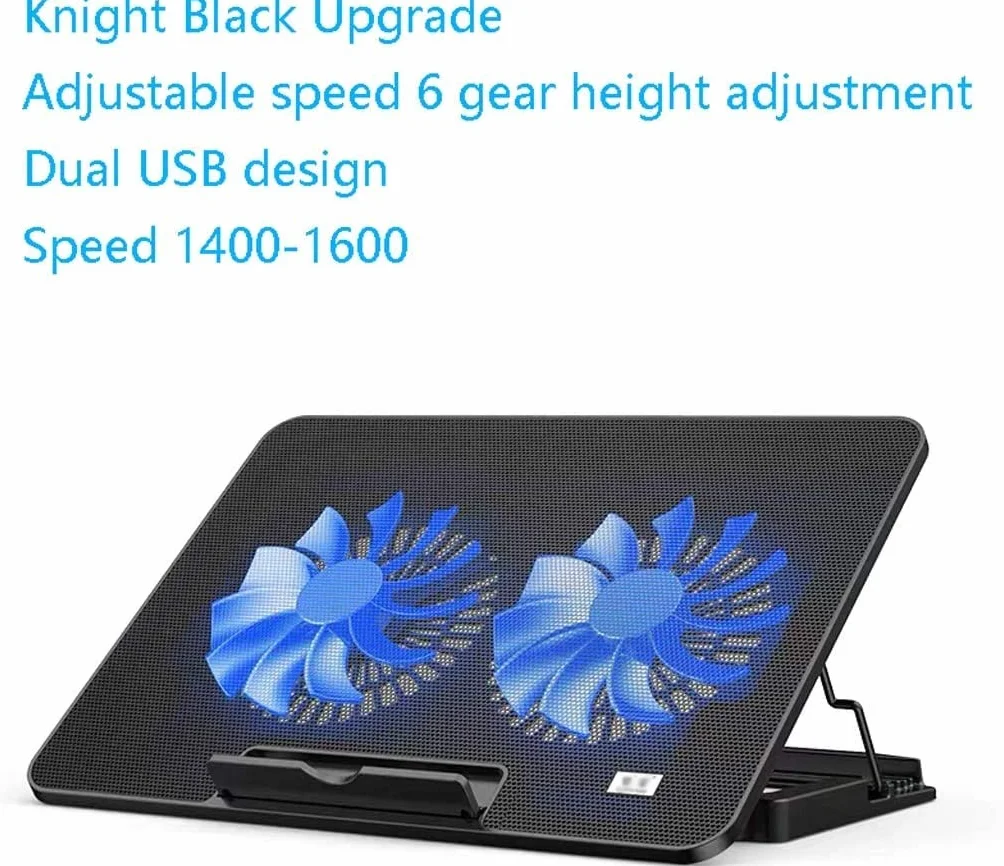 Ergonomiczny stojak chłodzący do laptopa, podkładka chłodząca do laptopa, podkładka chłodząca do notebooka z 2 wentylatorami przy 1400 obr./min, mata chłodząca do laptopa, gamingowa, 2 USB, podkładka