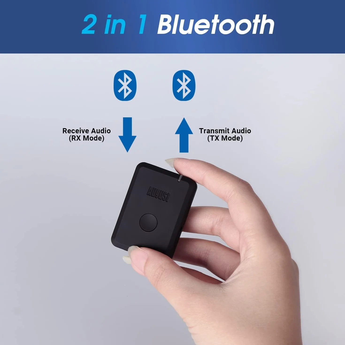 August MR260 – Nadajnik i odbiornik Bluetooth, 3,5 mm AUX –Bezprzewodowy, wbudowana bateria, telewizora,z połączeniem o niskim opóźnieniu 40 ms, zapewnia do 10 godzin pracy na baterii–czarny