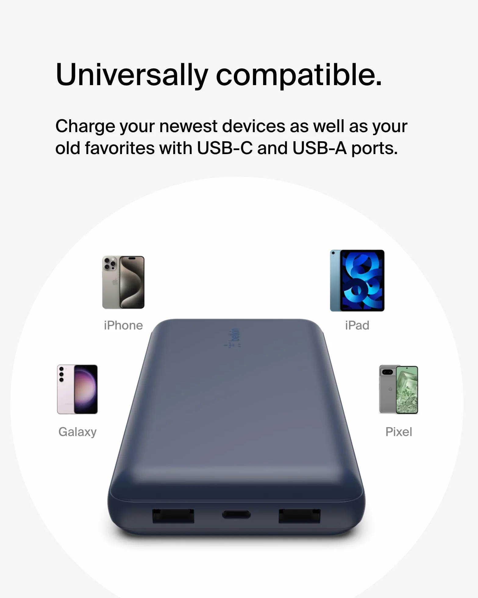 Belkin BPB012, Przenośna ładowarka USB C 20 000 mAh, powerbank 20K z wejściem/wyjściem USB typu C i 2 portami USB A, w zestawie kabel USB C na A, do iPhone'a, Galaxy i innych urządzeń, Niebieska
