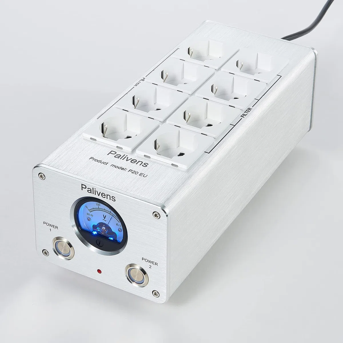 Listwa zasilająca z filtrem sieciowym HiFi, 8 gniazd z filtrem zakłóceń z odczytem wskazującym, ochrona przed przepięciem, ochrona przed obciążeniem do 15 A, wielokrotne gniazdo do głośników