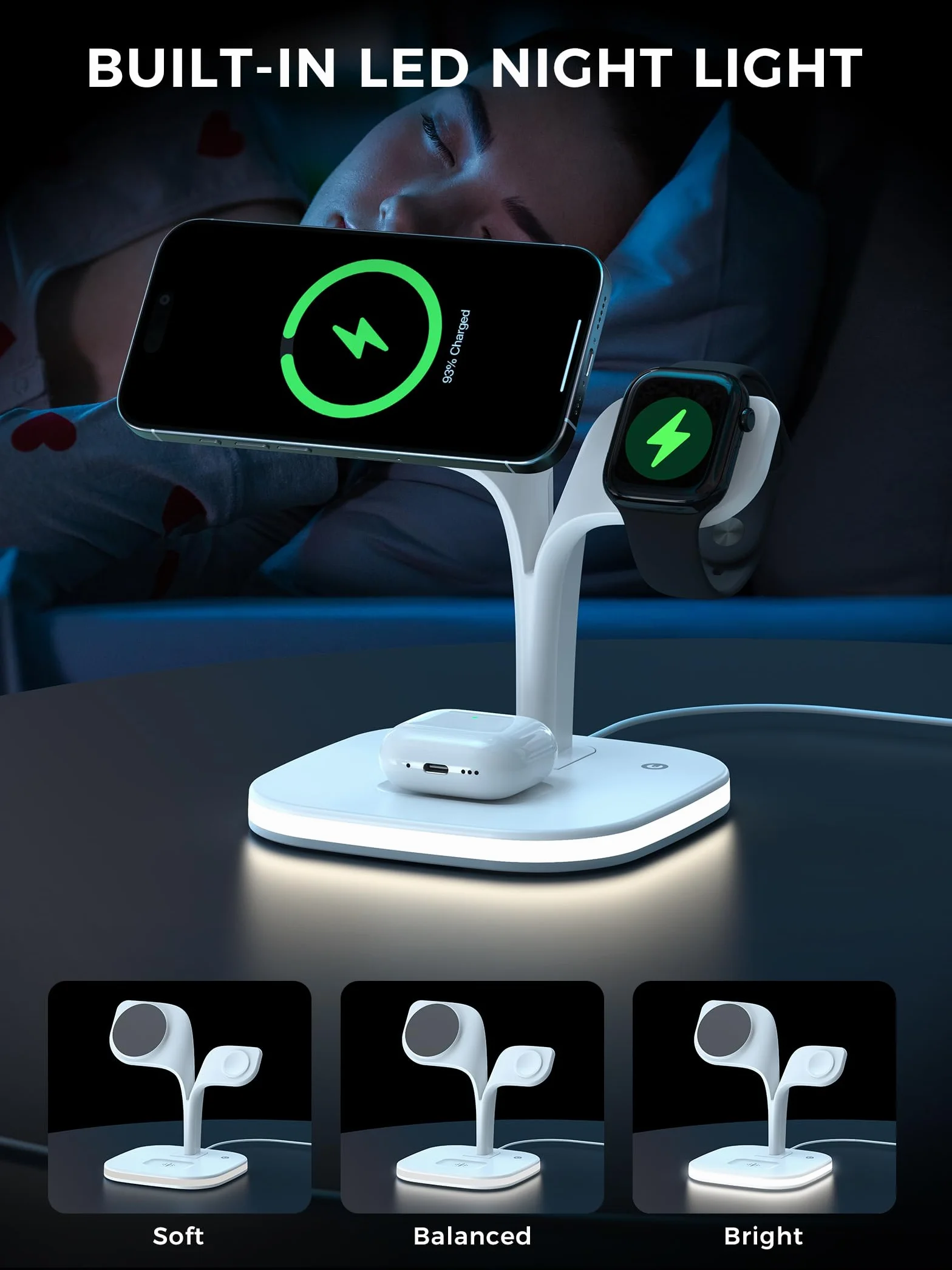 HJCE Bezprzewodowa ładowarka, 20W stacja ładująca 3 w 1 do Apple składana, indukcyjna do iPhone 17e Air 17 16 15 14 13 12, Apple Watch 11/10/9/8/7/6/5/4/3/2/SE/Ultra, AirPods Pro/3/2