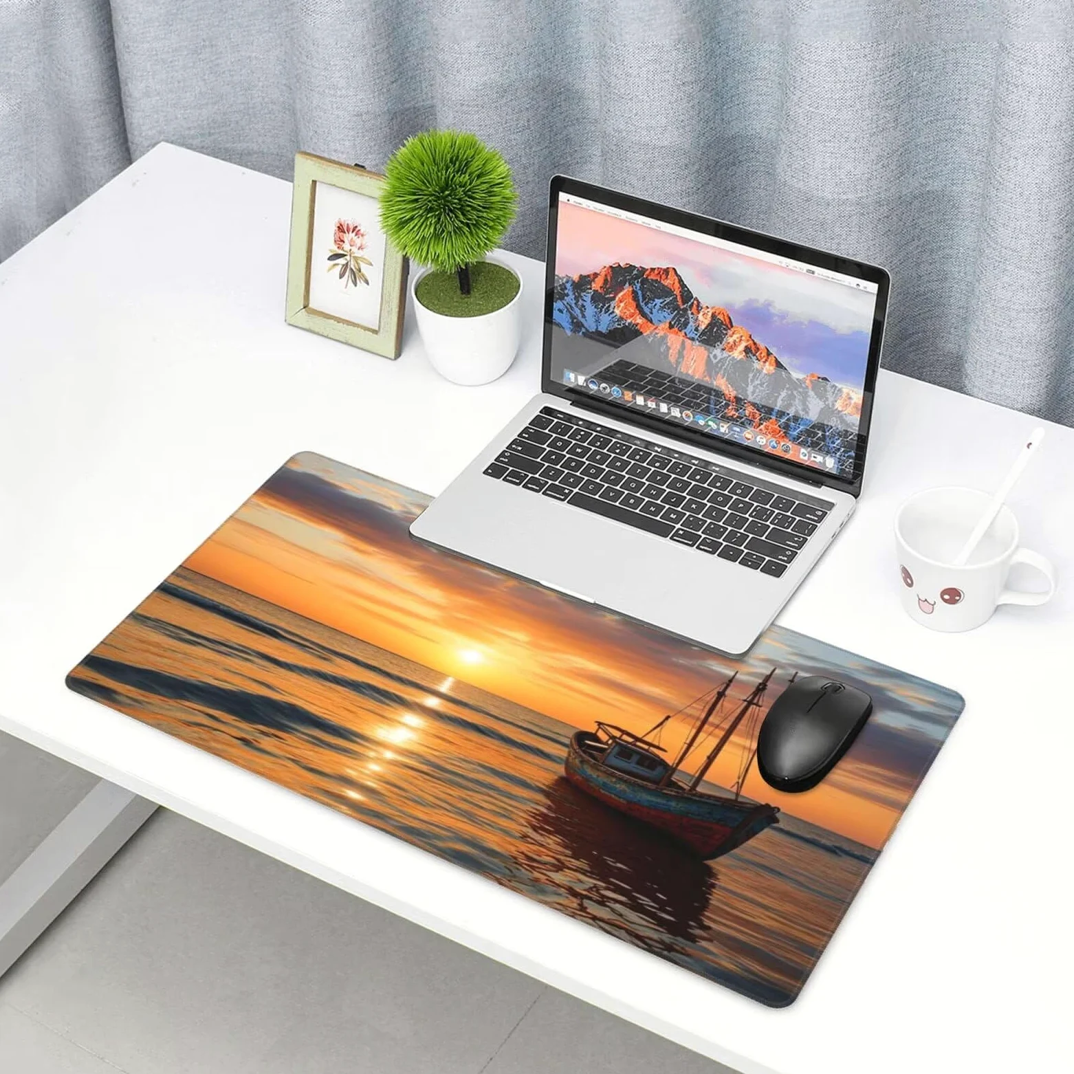 Gamingowa podkładka pod mysz XXL 1200 x 600 mm, podkładka pod mysz, ocean, duża, 120 x 60 cm, rozszerzona podkładka na biurko, akcesoria gamingowe z przyszytymi krawędziami dla poprawy precyzji i
