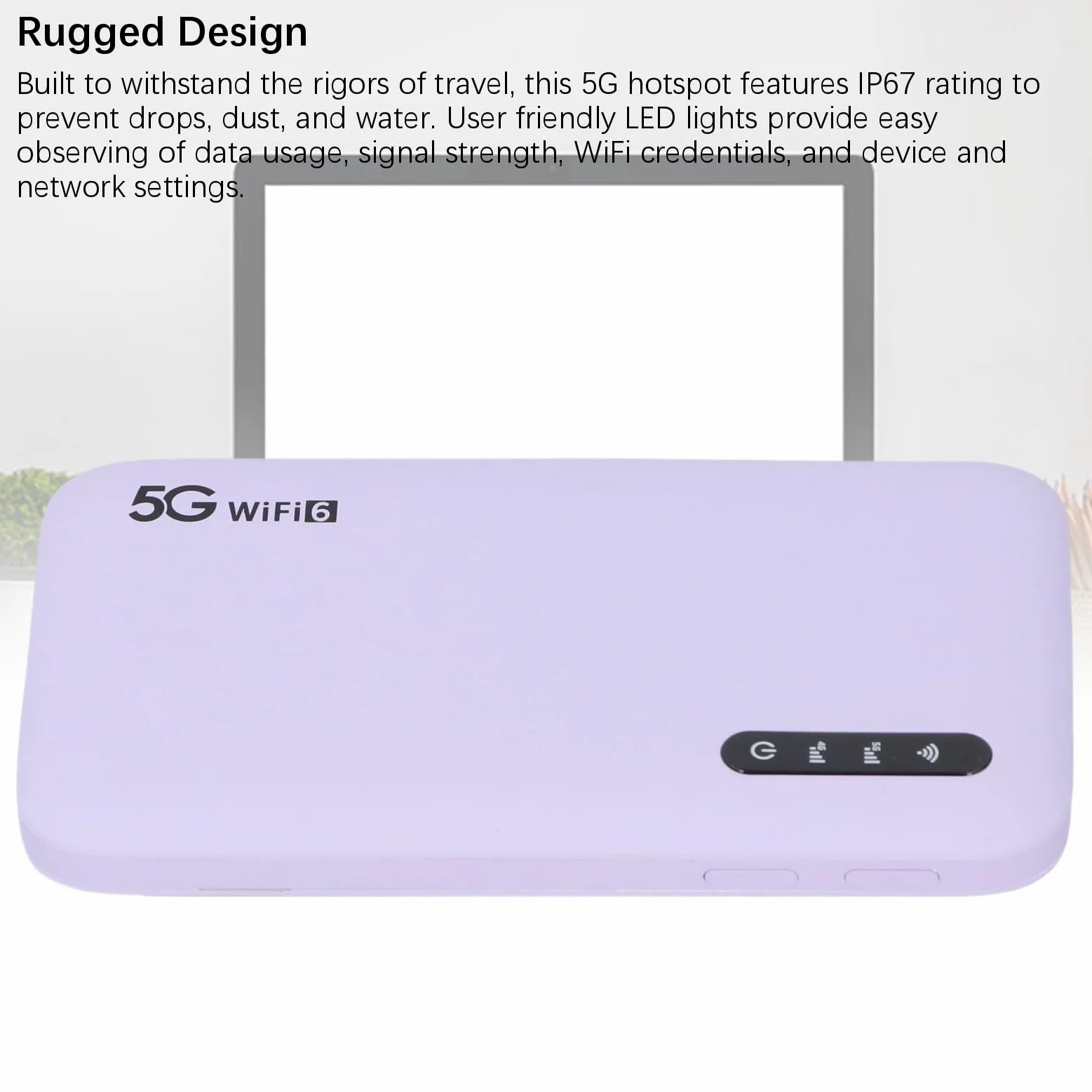 5G Mobilny Hotspot WiFi 6 Router Podróżny z baterią 6100mAh i Gniazdem Nano SIM Obsługa 16 urządzeń 2,77 Gb/s Prędkość IP67 Fioletowy