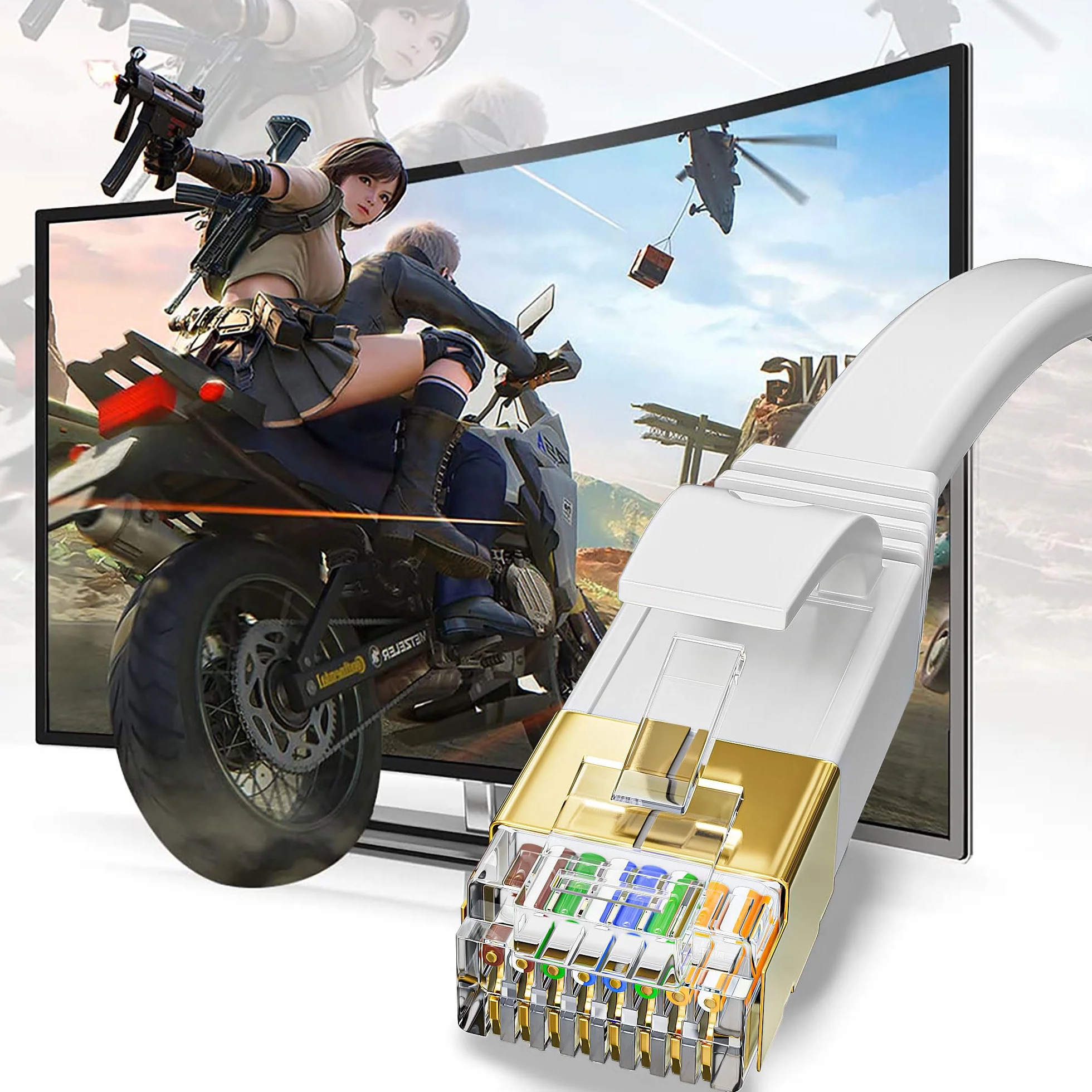 Kabel Ethernet 20m Cat 7 Kabel Sieciowy 20 Metrów Ekranowany Ethernet Cable Kabel Masowy Rj45 Gigabit Biały Pancerz LAN Cable Wysoka Prędkość 600MHz Kat.7 Kabel do Internetu dla Routera Modemu