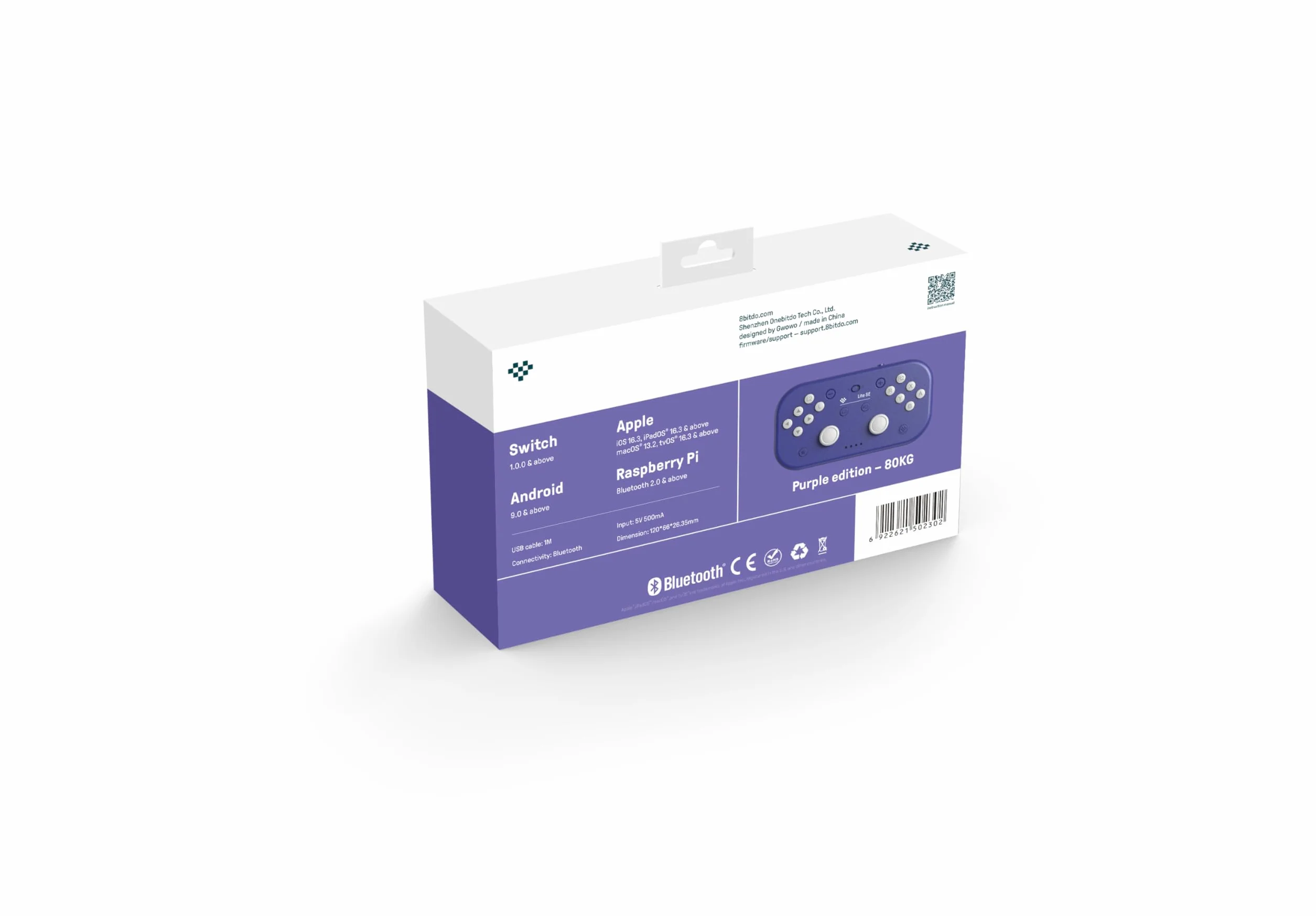 8BitDo Lite SE Bezprzewodowy Purpurowy do Nintendo Switch, Android, iOS
