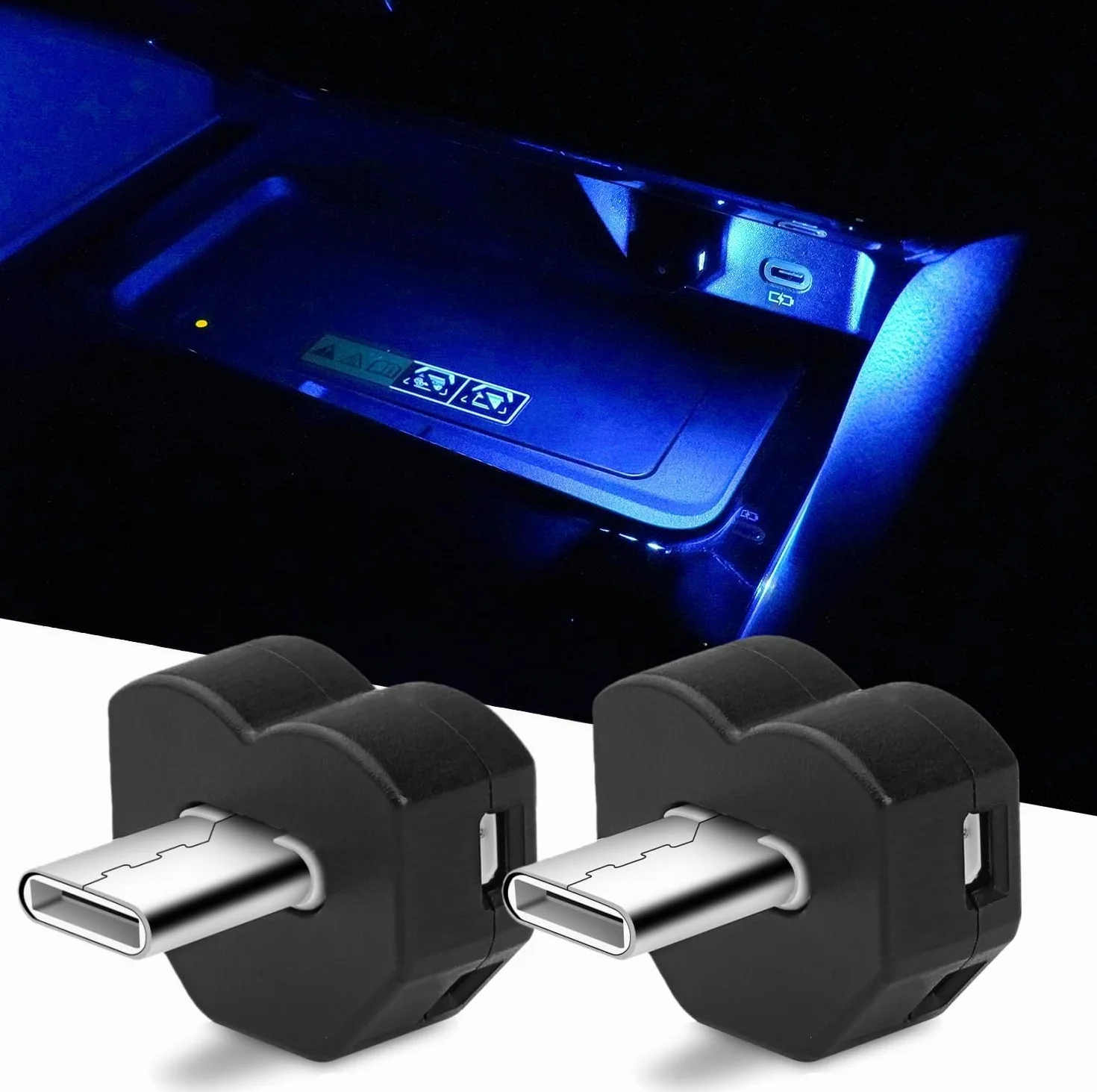 2 sztuki oświetlenia USB typu C, 8 kolorów, RGB, mini USB, światło LED z ustawieniem trybu, oświetlenie wewnętrzne USB do samochodu, laptopa, sypialni i na kemping