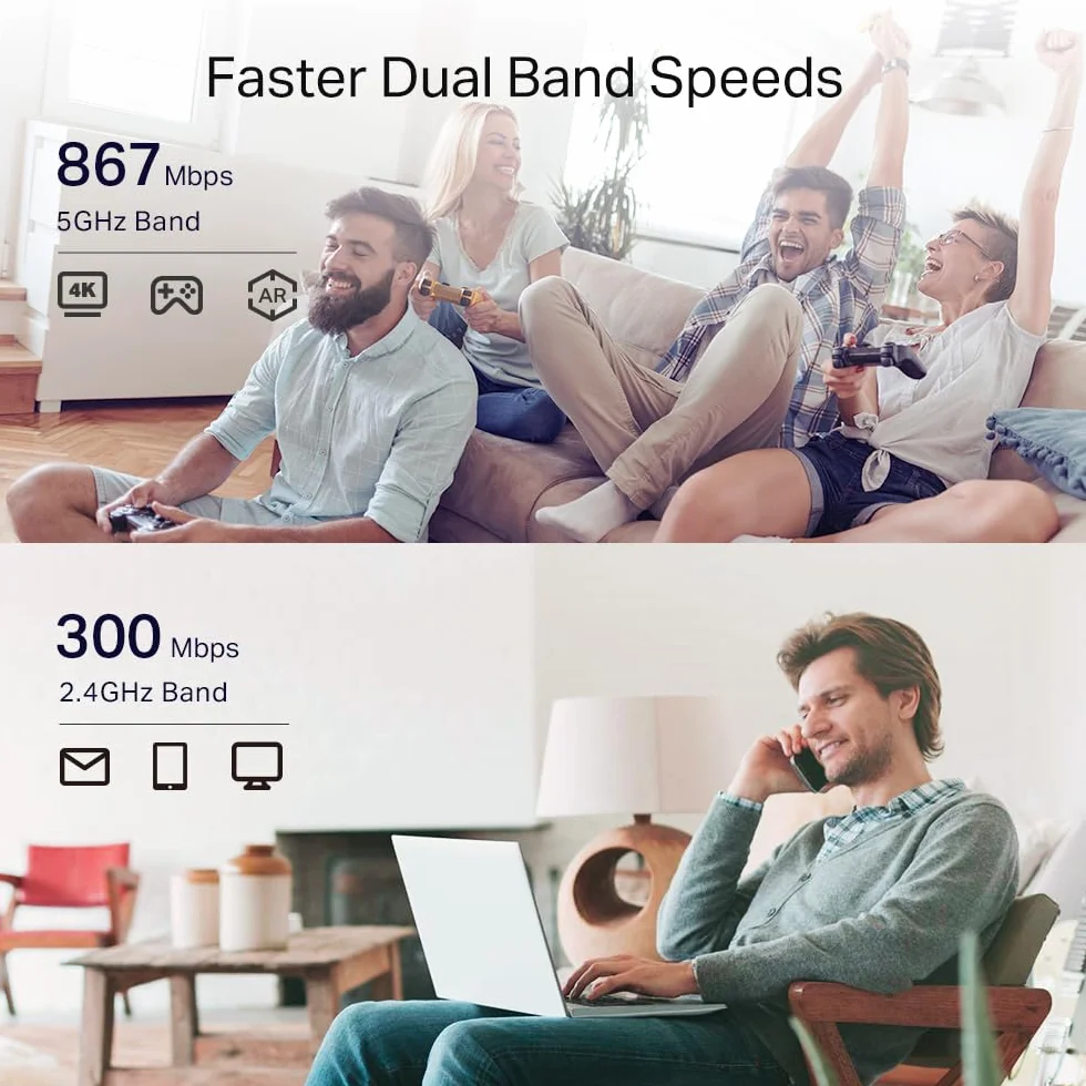 TP-Link Wzmacniacz RE330 WLAN AC1200 (867 Mb/s 5 GHz + 300 Mbps 2,4 GHz, wzmacniacz WiFi, sterowanie aplikacją, wskaźnik siły sygnału, kompatybilny ze wszystkimi urządzeniami WLAN, tryb AP)