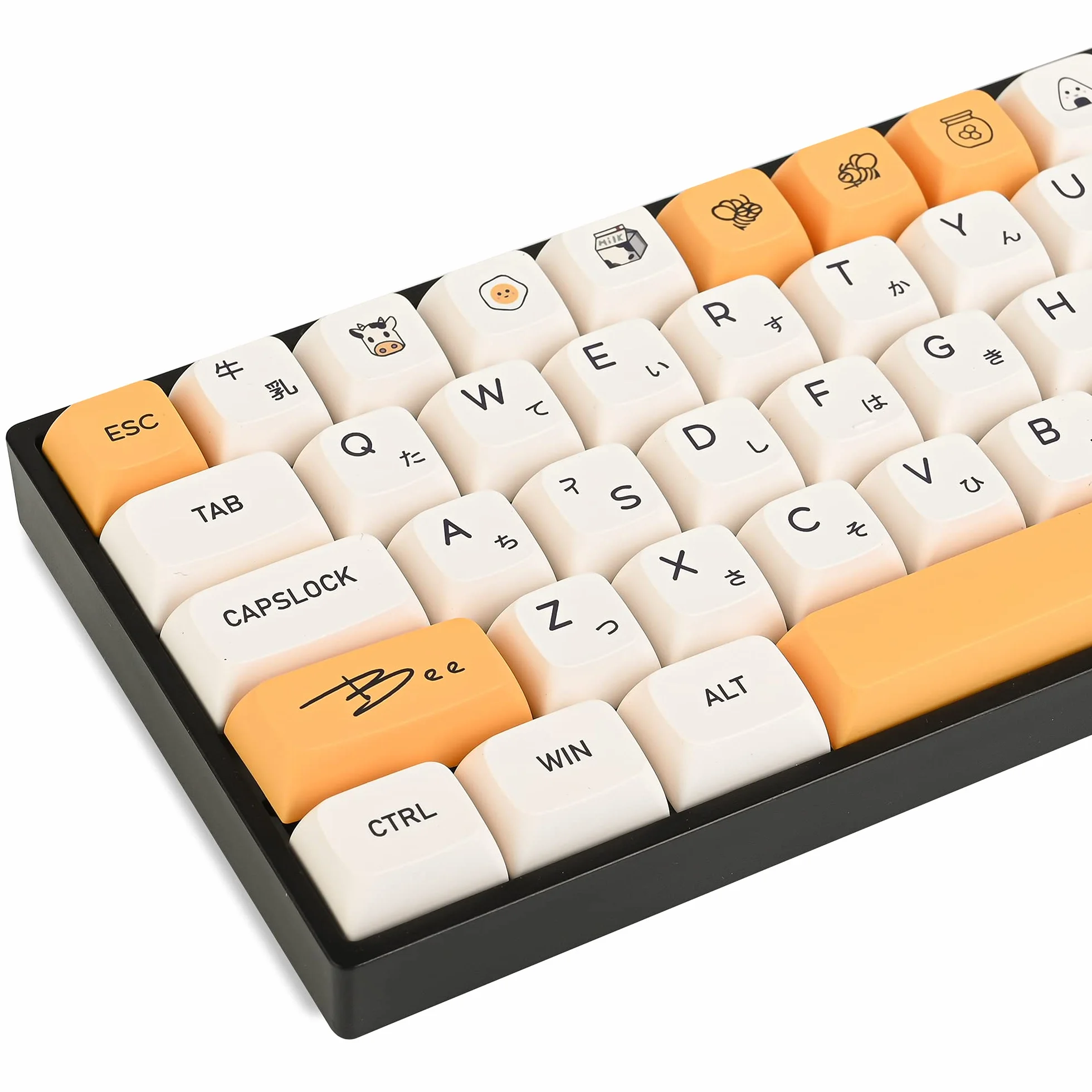 GTSP XDA Honey Milk Keycaps PBT Japanese Bee keycap 140-Key Set for Cherry MX Covers Fullsize 60% 65% 75% Keyboard（XDA/Honey Milk）