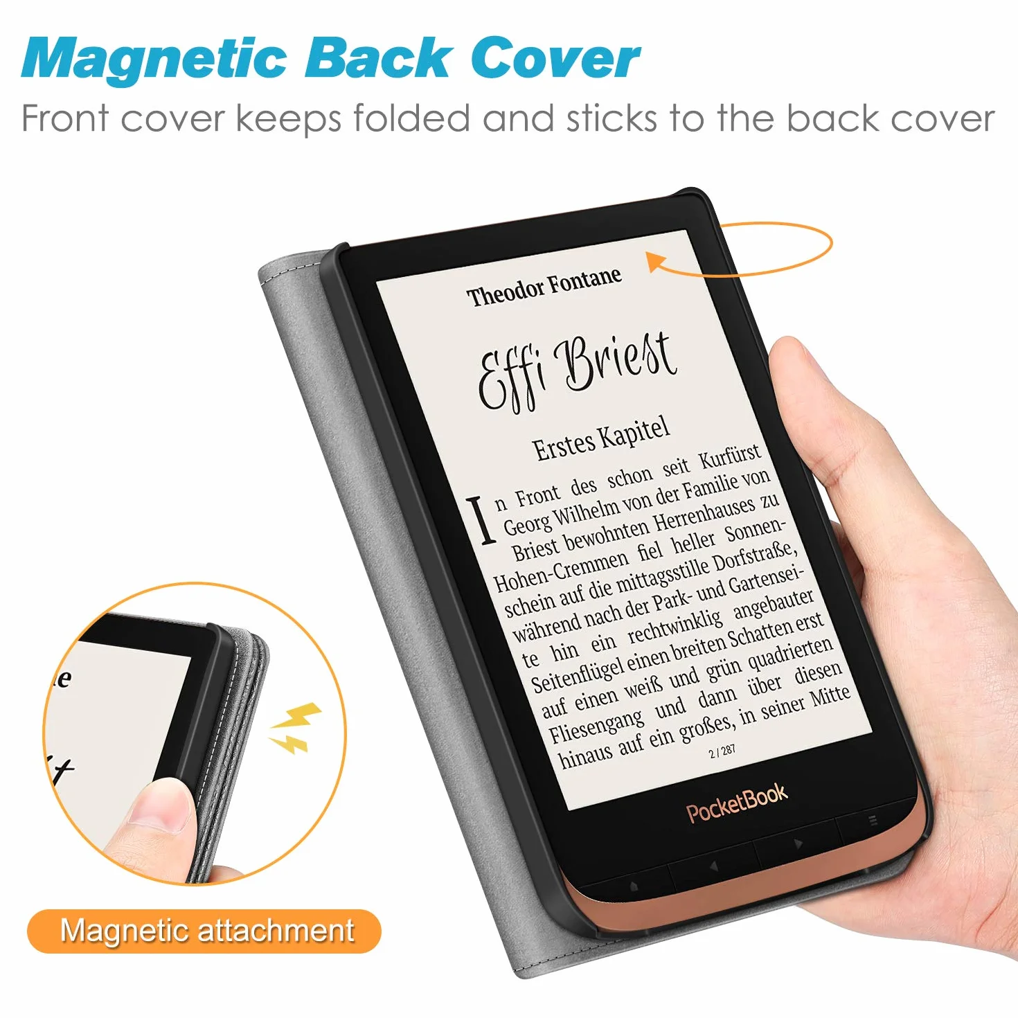 Fintie etui na Pocketbook Touch HD 3/Touch Lux 4/Touch Lux 5/Basic Lux 2/Color (2020), ochronne etui z podpórką, gniazdem na karty i paskiem, automatyczne uśpienie/budzik, czarne