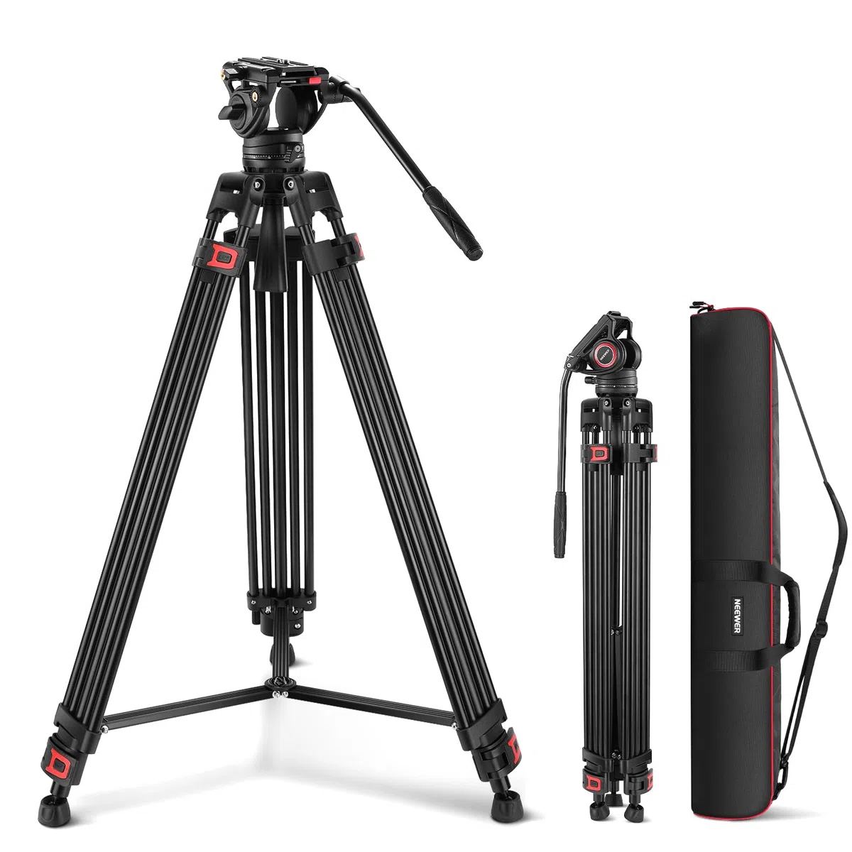 NEEWER 74" Pro statyw wideo z głowicą fluidową, płyta QR kompatybilna z DJI RS Gimbals Manfrotto, wytrzymały statyw do aparatu z uchwytem teleskopowym, skalowana podstawa do lustrzanek cyfrowych,