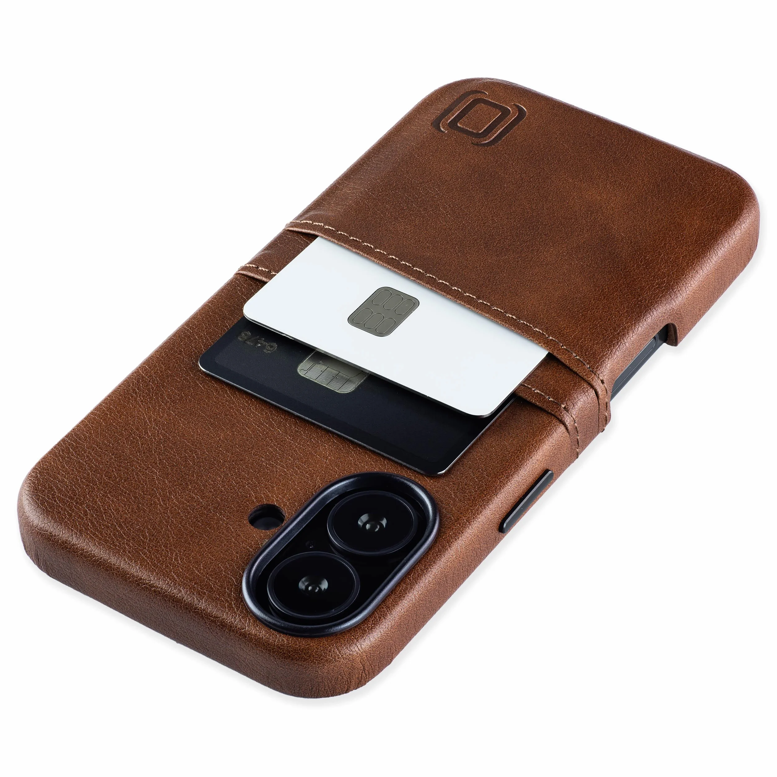 Dockem Etui na Karty V2 do iPhone 16 z Wycięciem na Kontrolę Aparatu, Wbudowaną Metalową Płytką i 2 Kieszonkami na Karty: M2 Exec Portfelowa Obudowa Premium ze Sztucznej Skóry (Brazowy)