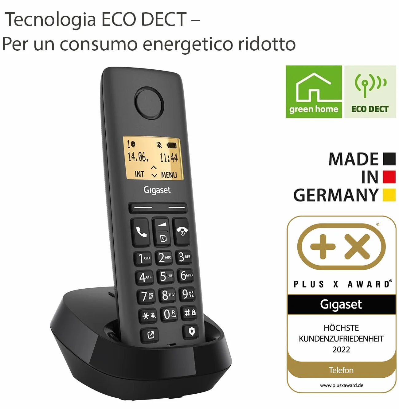 Gigaset Pure 120 telefon bezprzewodowy ECO DECT z ochroną połączeń, antracytowo-czarny