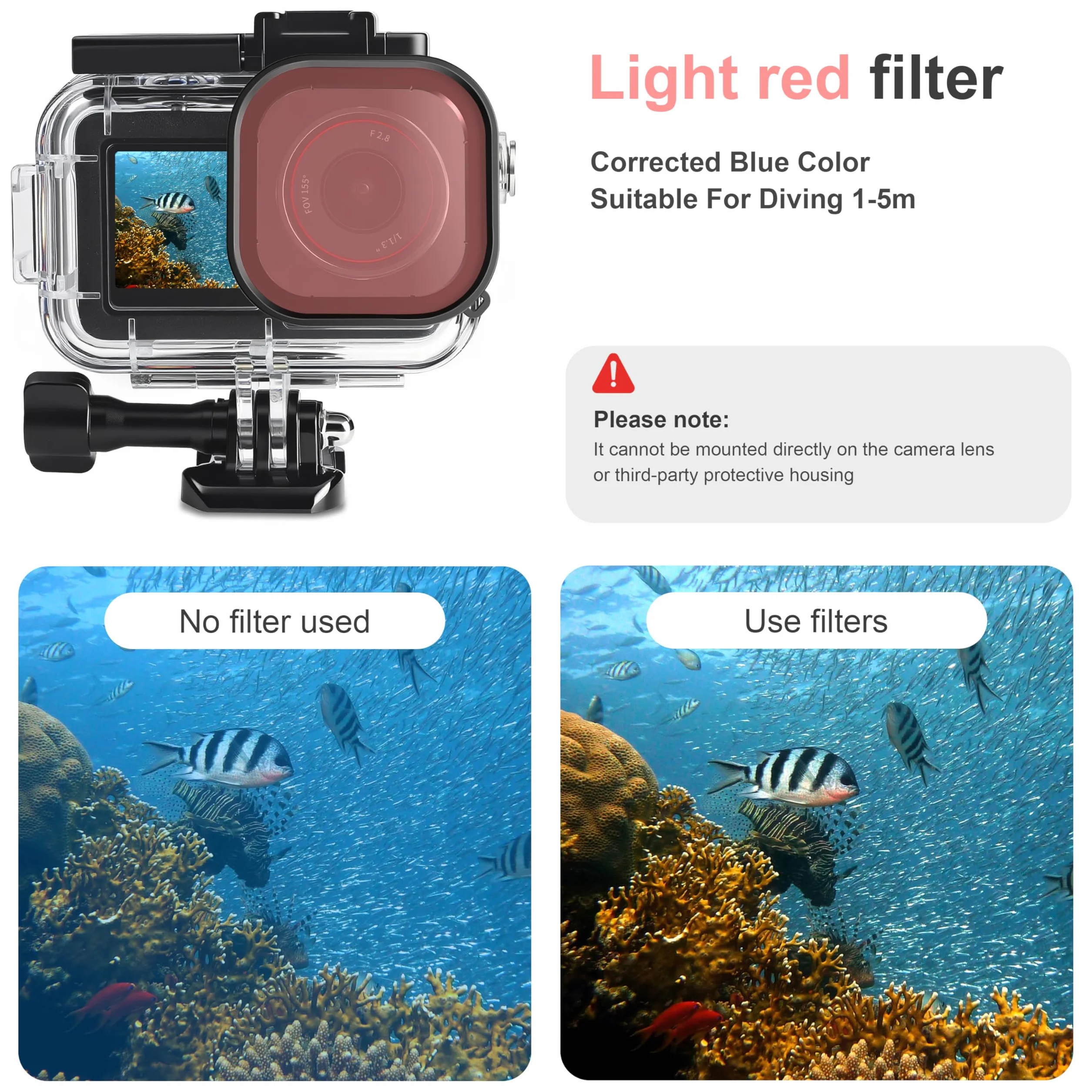 FitStill Wodoodporna obudowa 50 m i 3 filtry i pływający uchwyt ręczny zestaw kompatybilny z DJI Osmo Action 5 Pro Action 4 Action 3, snorkeling, surfowanie, wakeboarding pokrowiec ochronny zestaw