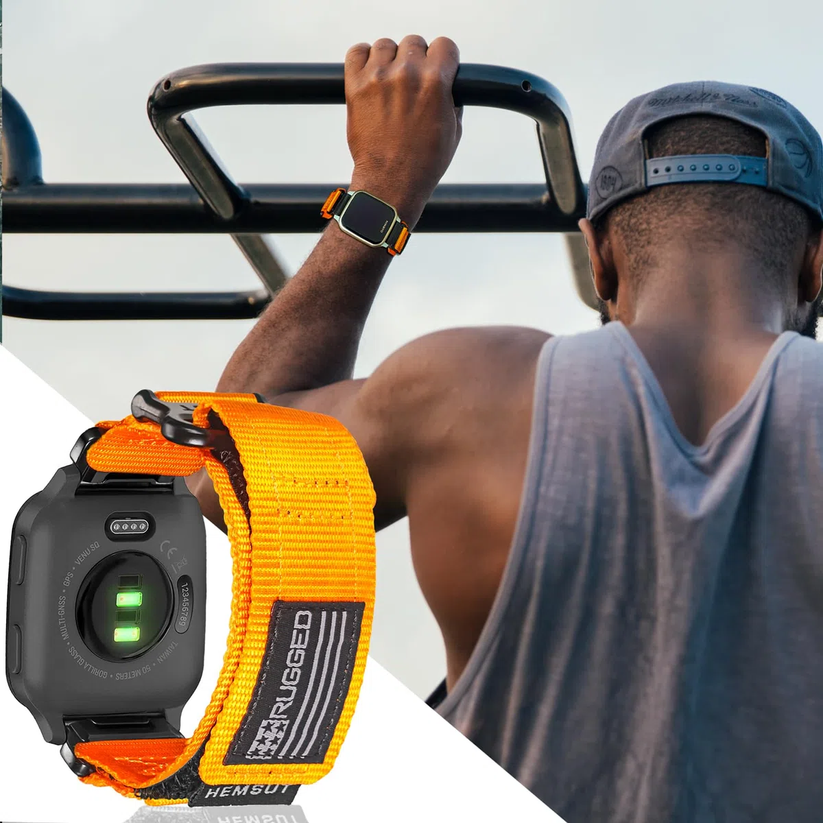 Kompatybilny z Garmin Venu/2 Plus/Sq/Sq 2/ Sq Music (nie Venu 2/2S) Pasek do zegarka z szybkozłączkami, super wytrzymały nylonowy pasek sportowy z plecionym pierścieniem