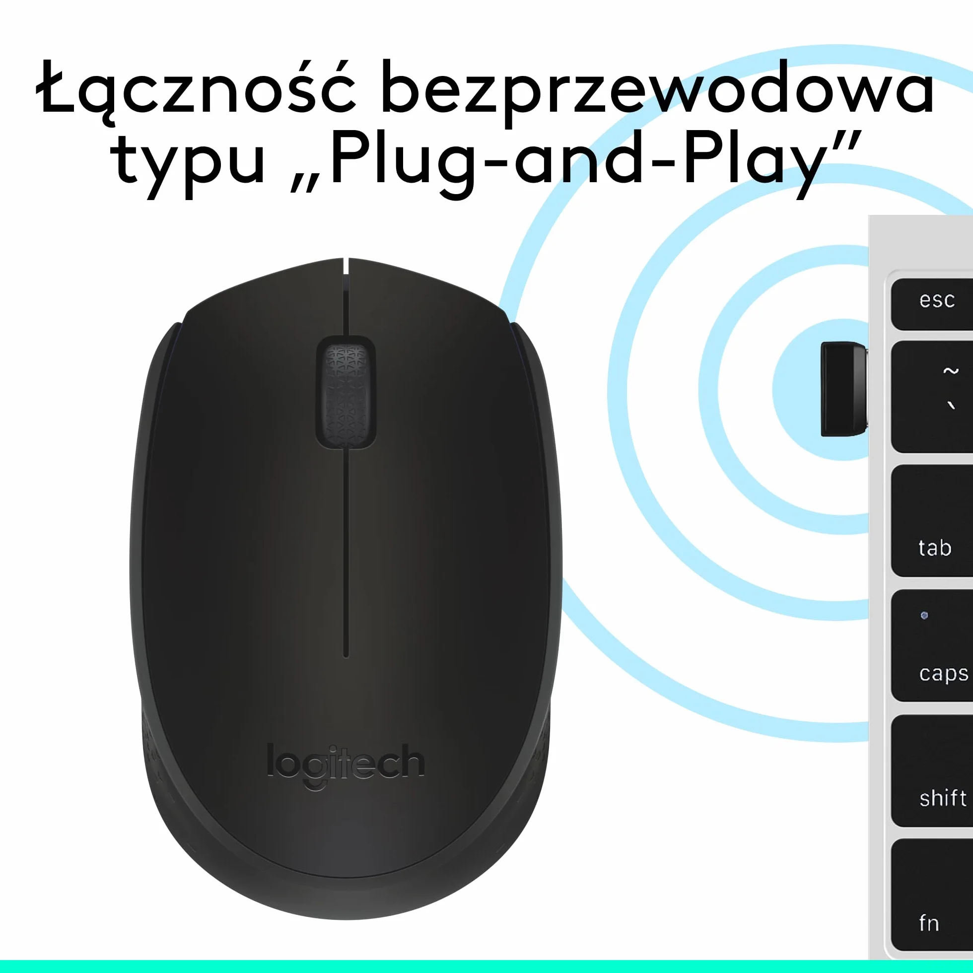 Logitech M171 Mysz Bezprzewodowa do PC, Mac, Laptopów, 2,4 GHz z Miniodbiornikiem USB, Optycznym Śledzeniem, 12-Miesięczną Żywotnością Baterii, Oburęczna - Czarny