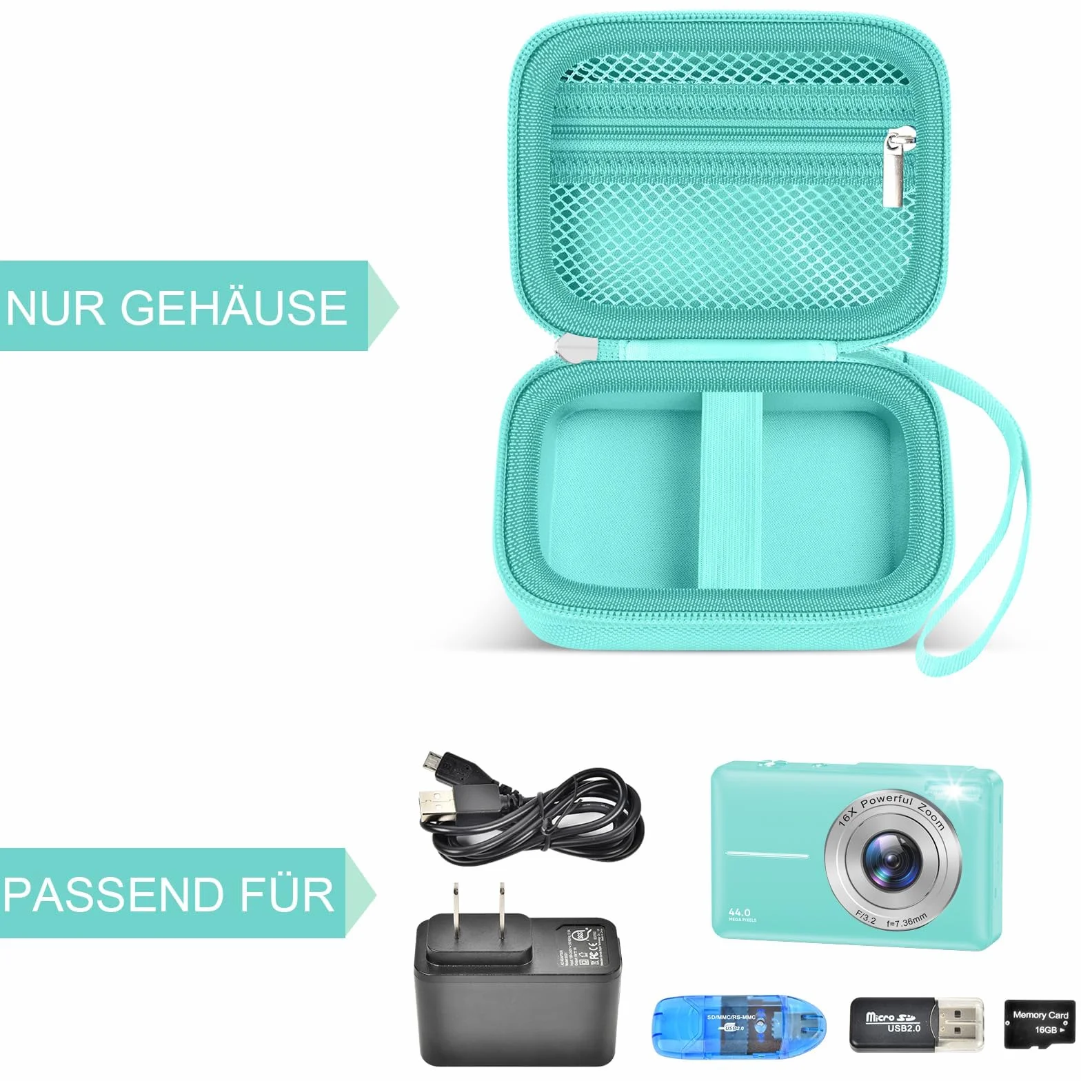 casmilee Torba na aparat cyfrowy dla ROQIOO/CAMKORY/SIXTARY/VAHOIALD/Sevenat/FlyFrost: kompaktowy aparat fotograficzny FHD 1080P 36MP z 2,4" ekranem LCD - aparaty cyfrowe dla dzieci, mała skrzynka do