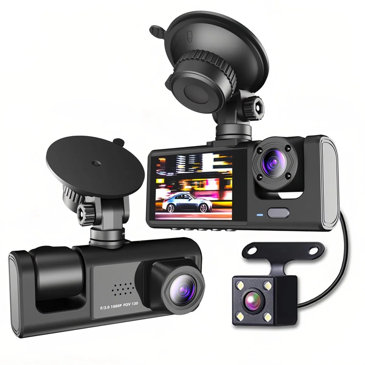 Kamera Samochodowa o Wysokiej Rozdzielczości 1080P, Trójkierunkowa, Duży Szeroki Kąt, Nagrywanie Wewnątrz i na Zewnątrz Samochodu z Obrazem w Obrazie, łatwa Instalacja, Obsługa