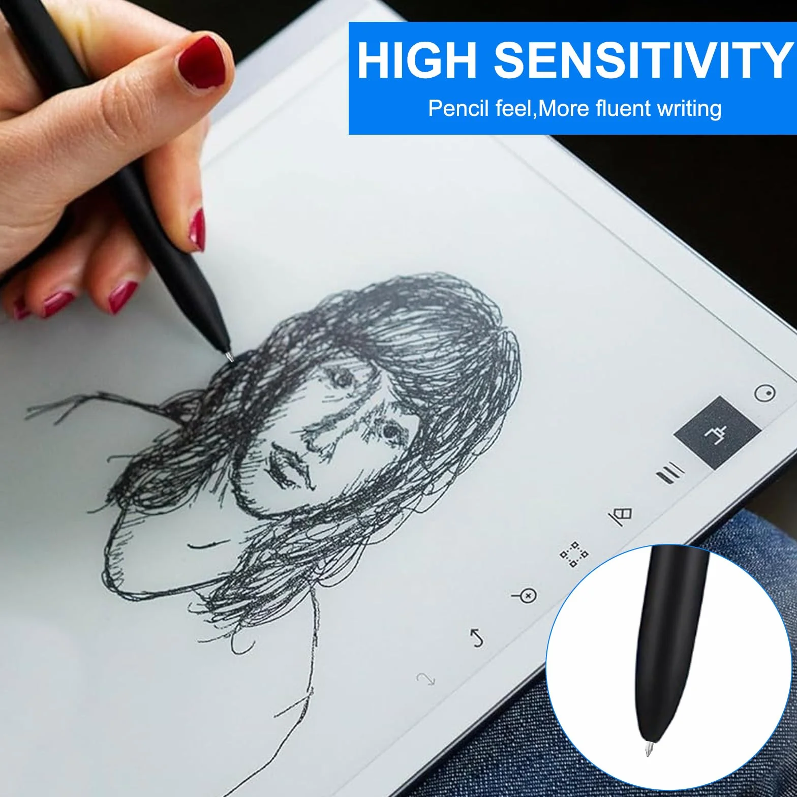 Wymienne końcówki do Kindle Scribe Pen 10 szt., końcówki do długopisów kompatybilne z rysikiem premium niezwykłe pióro cyfrowe 1/2 Plus 4096 poziomów z teczką na długopisy (bez zużytych 5 stalówek