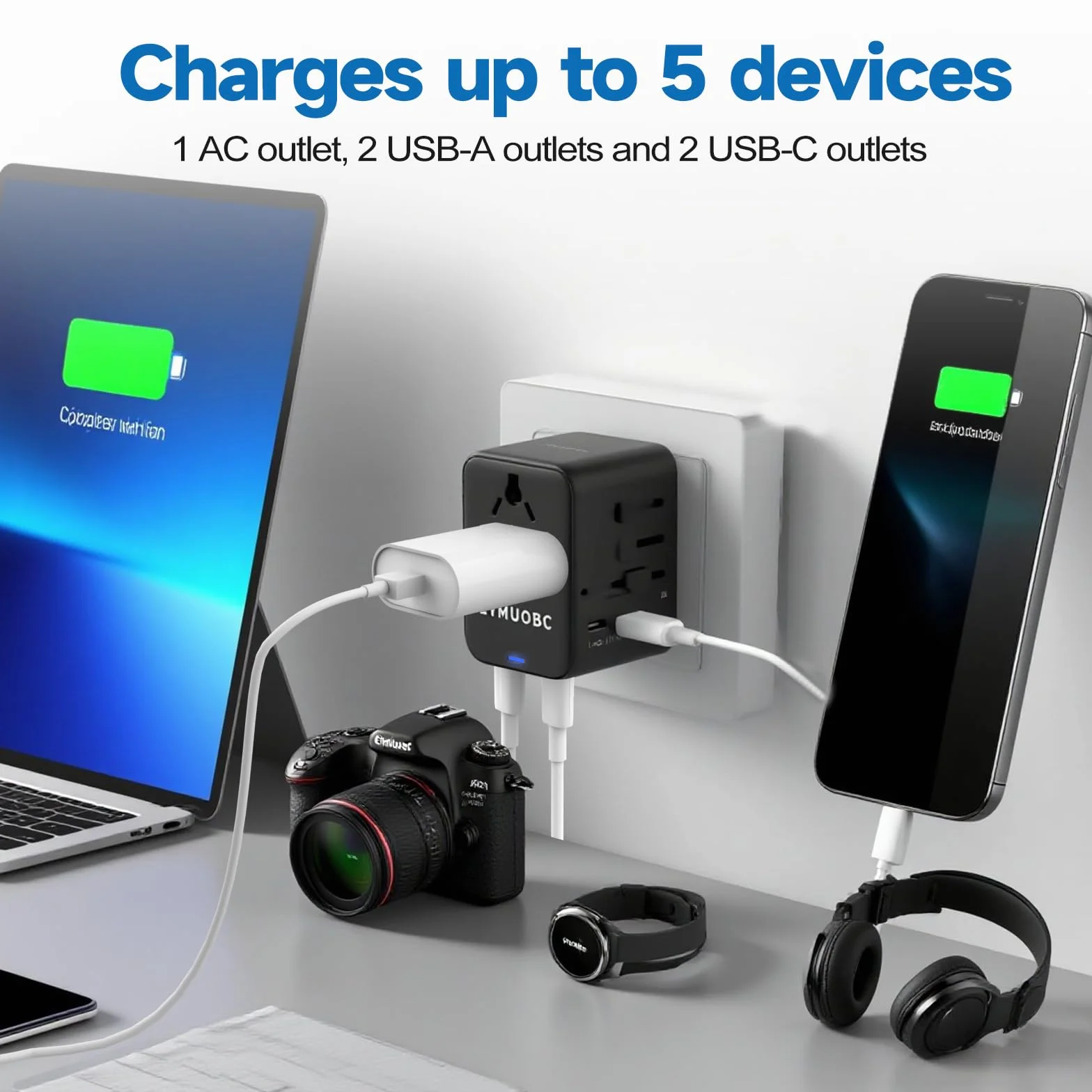 Uniwersalny adapter podróży na całym świecie z 2 portami USB-C i 2 portami USB-A, międzynarodowy adapter wtyczki,wtyczka podróżna adapter na całym świecie do USA, Anglii, Australii