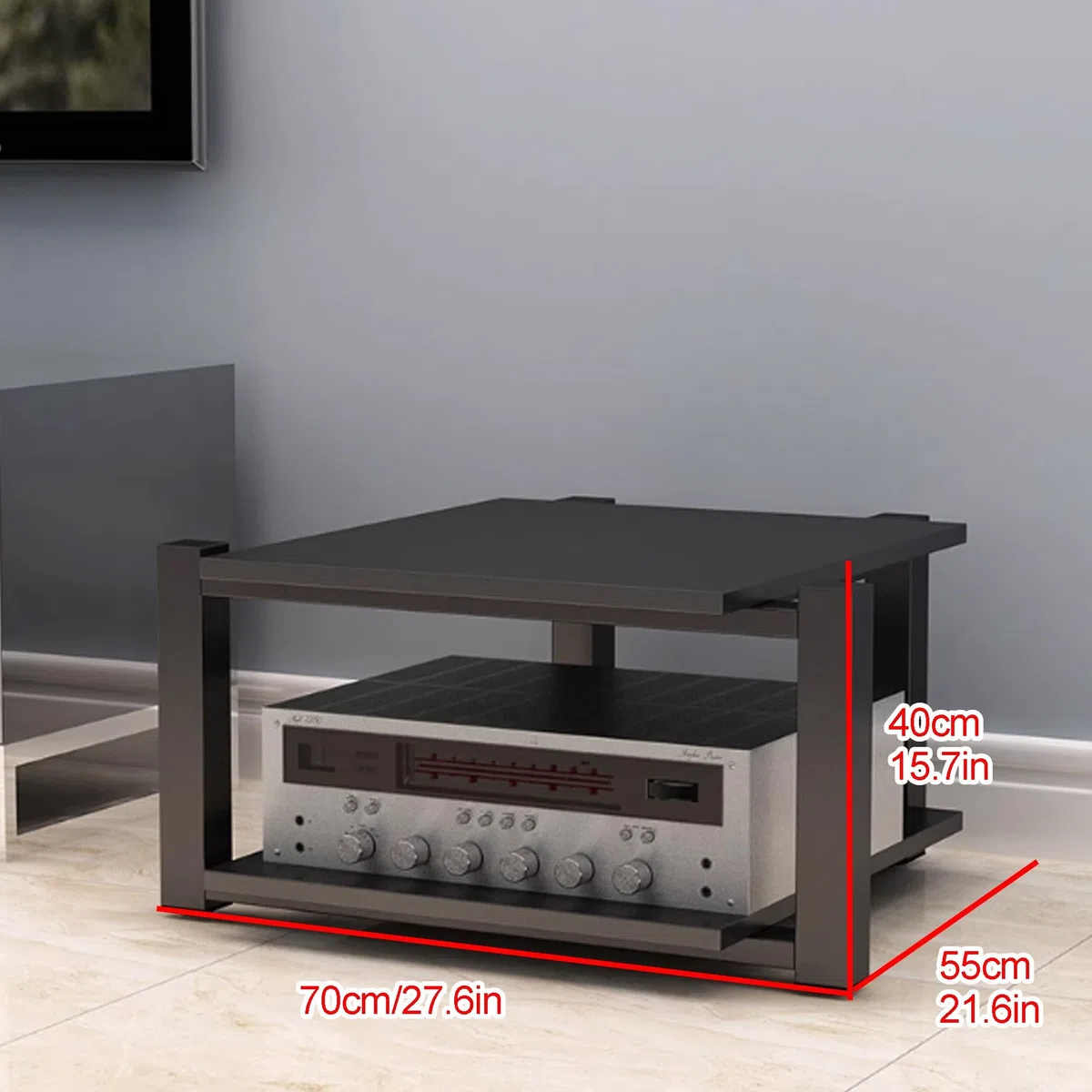 Genérico Szafka na sprzęt audiowizualny - Półka audio i wideo, uchwyt stereo i szafka na sprzęt multimedialny, organizer na płyty CD do domu, biura i kina domowego - 70x5