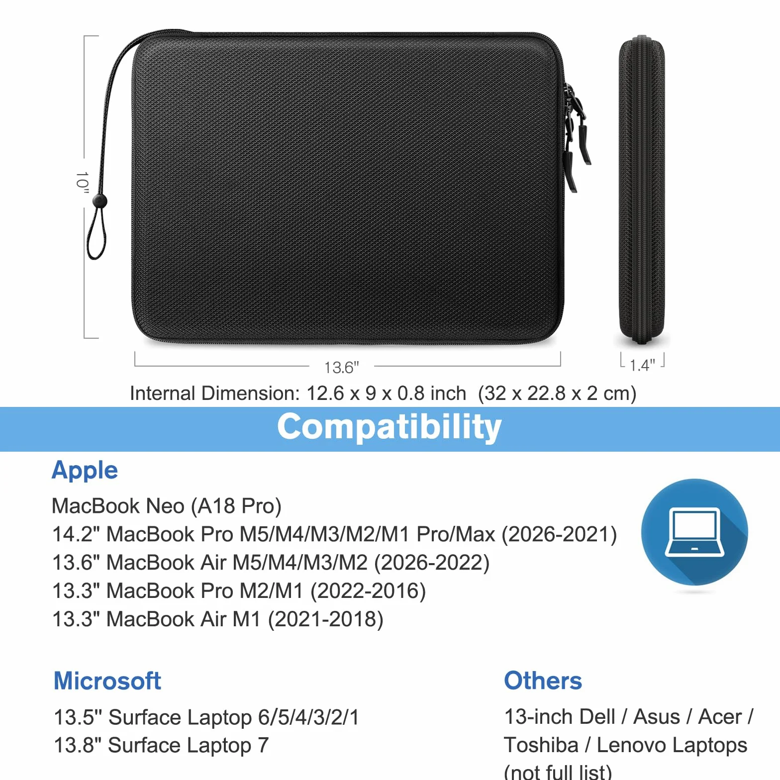 FINPAC Twardy pokrowiec na laptopa MacBook Pro 14 cali 2023-2021 M2 M1, MacBook Air 13" 2022-2018, 13" MacBook Pro 2022-2016, wodoodporne etui do Dell XPS 13, Surface Laptop, HP, Acer, czarny