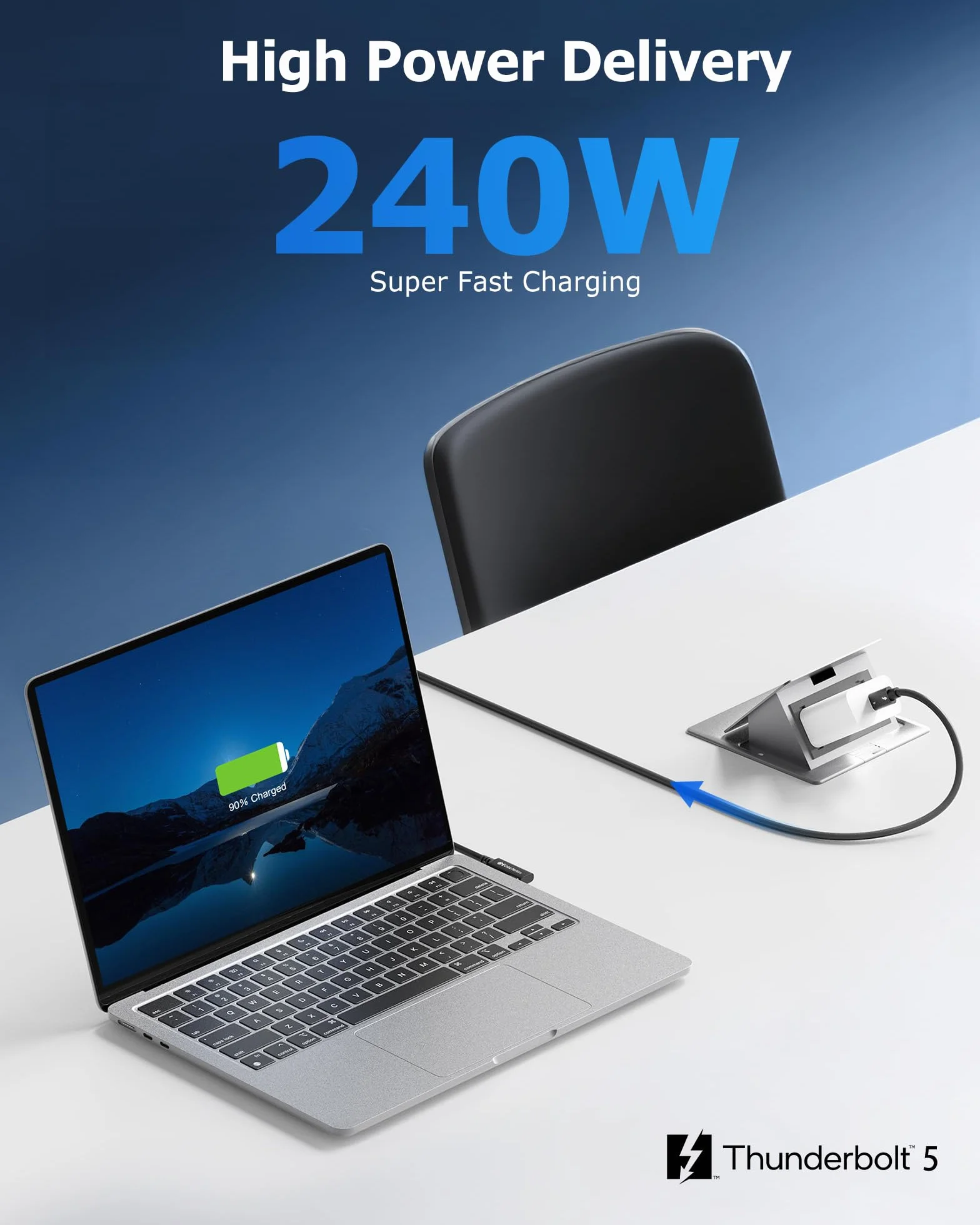 [Certyfikat Intel] Cable Matters kątowy kabel Thunderbolt 5 0,8 m – 80Gbps, Bandwidth Boost do 120Gbps, ładowanie 240W PD 3.1, zgodny z Thunderbolt 4/USB4/USB-C, czarny