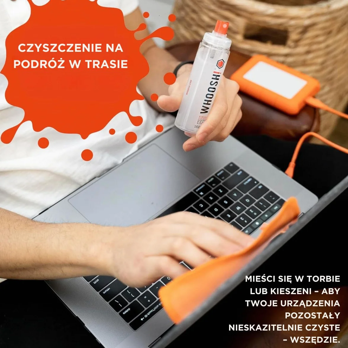 WHOOSH! Zestaw do czyszczenia ekranu 8 ml + 100 ml ściereczki z mikrofibry spray do laptopów MacBooków