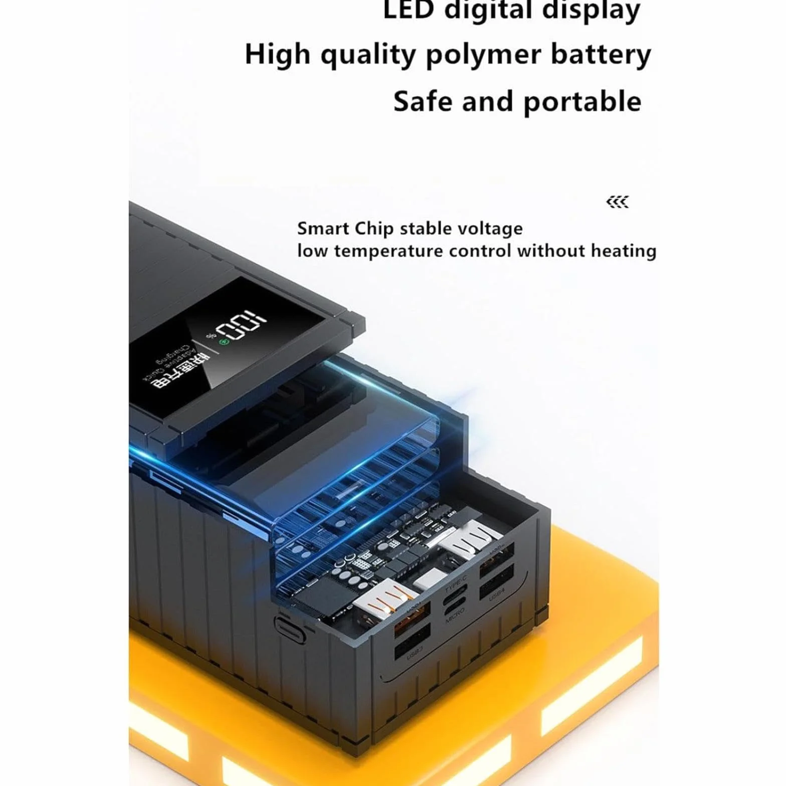 Powerbank Powerbank/66 W super szybkie ładowanie 100000 mAh cyfrowy wyświetlacz pojemnik powerbank 1w20.000 zewnętrzny zasilacz mobilny o dużej pojemności (20000 mAh/żółty)