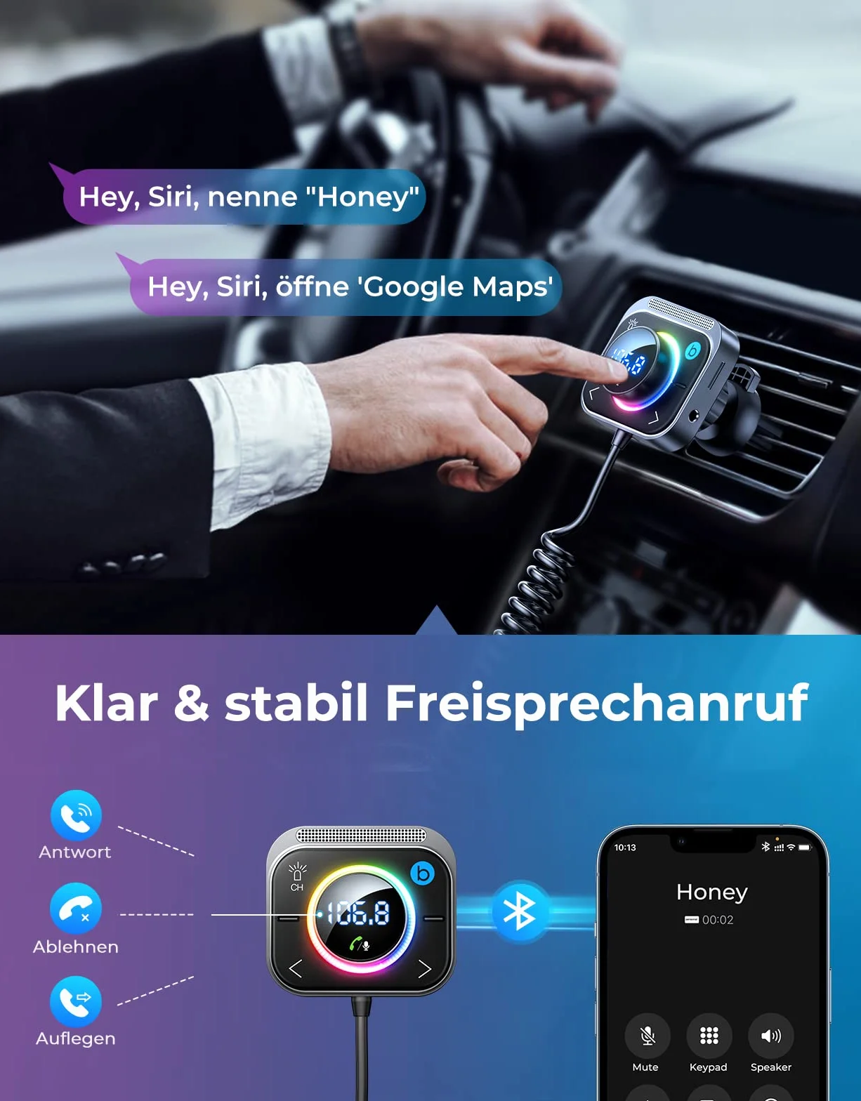 JOYROOM 96 W Bluetooth 5.4 adapter samochodowy (60 W PD i 2 x 18 W QC 3.0) transmiter muzyki FM Auto Bluetooth 【Bass Boosted & Hi-Fi】Zestaw głośnomówiący, ładowarka samochodowa, obsługa gniazda