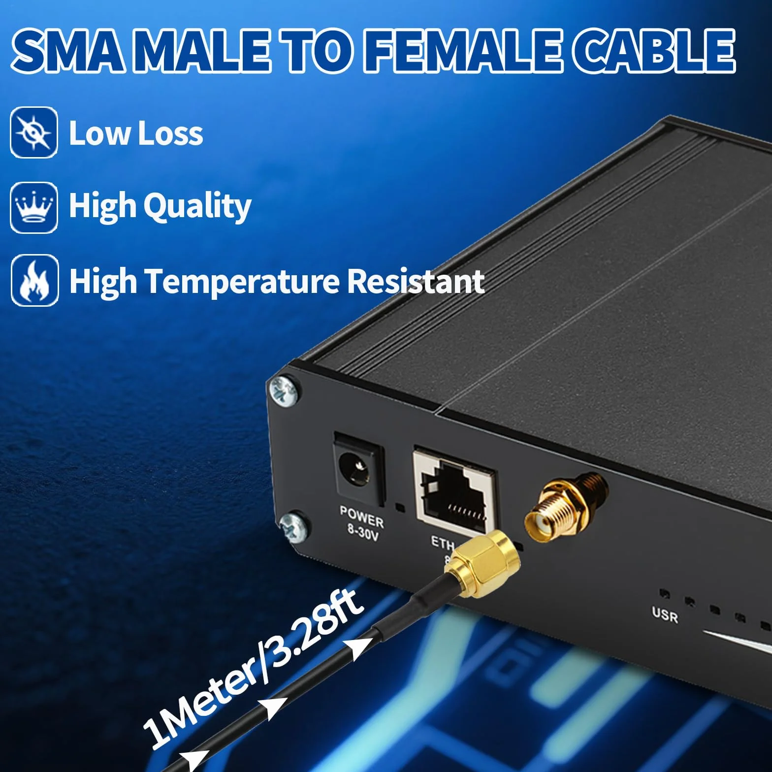Bingfu SMA męski na SMA żeński kabel przedłużający do montażu przepustowego RG174 kabel przedłużający antenę koncentryczny 1m (2-pak) do routera 4G LTE Router Gateway Modem Router Gateway SDR Dongle