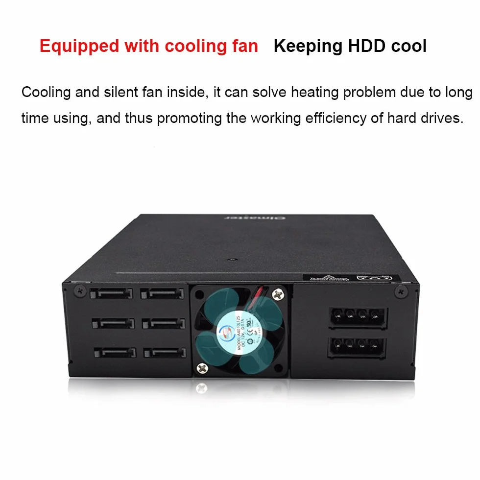 ZJchao 6 Bays Mobile Backplane Support 2.5 '' HDD SSD z Wentylatorem Chłodzącym na PC Drive Bay