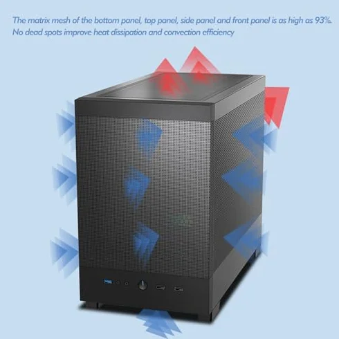 Obudowa komputerowa ze szkła hartowanego z pionowym uchwytem GPU, idealna do konstrukcji M-ATX/ITX, poprawia chłodzenie dzięki konstrukcji panelu przedniego z siatką