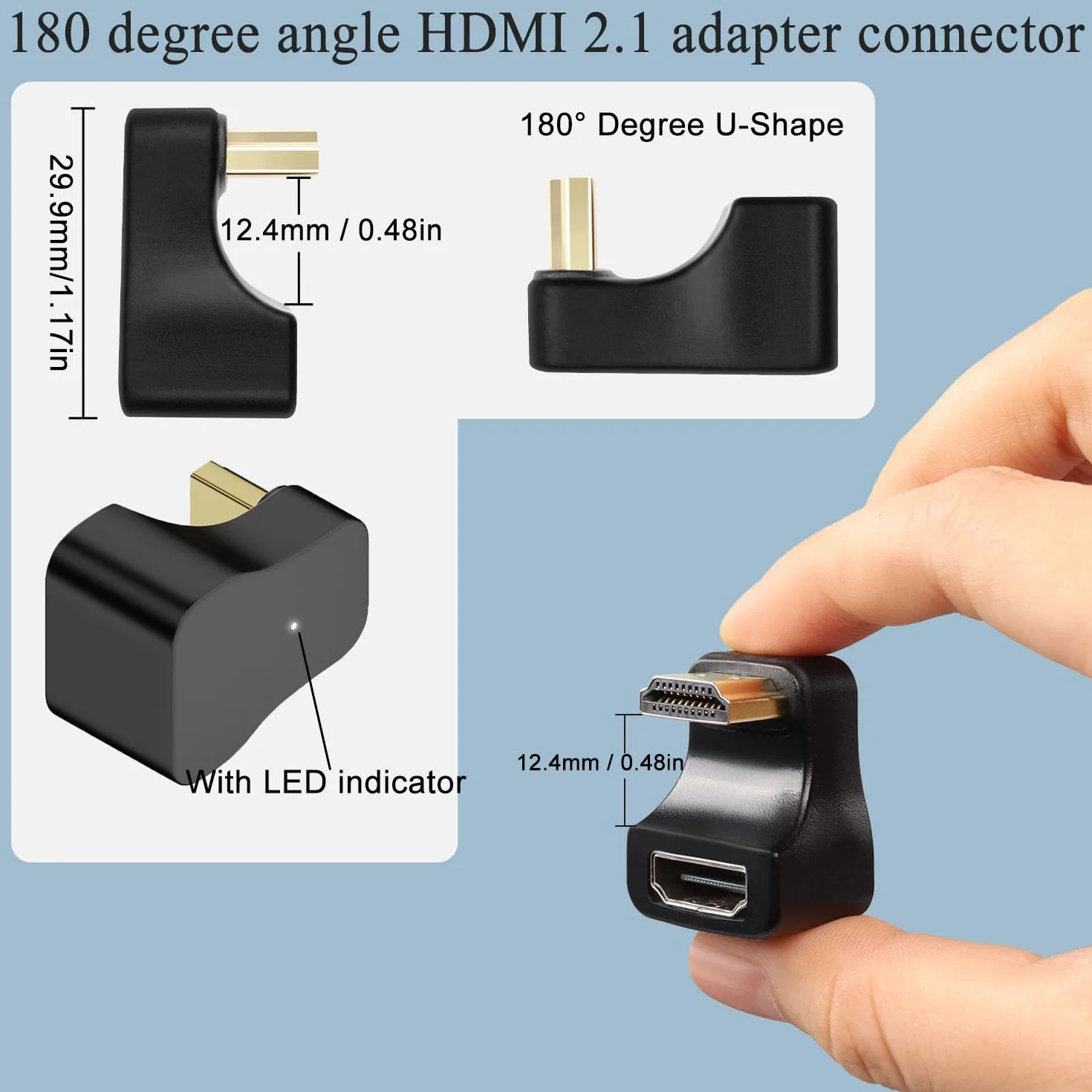 QIANRENON Adapter HDMI 2.1 w kształcie litery U Ultra HD 8K HDMI męski na żeński kąt 180° złącze złącza, 8K przy 60 Hz UHD2.1 3D, do monitora HDTV, projektora, laptopa, PC, 2 szt. (wsteczny)