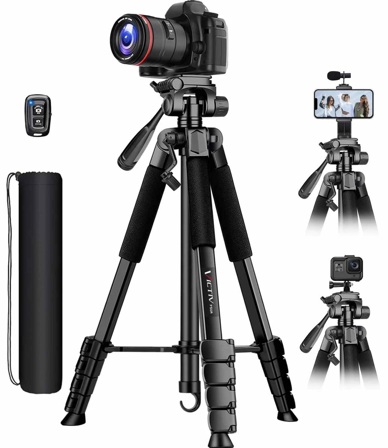Victiv 2024 Ulepszony statyw do aparatu, 172cm statyw do aparatu, większa stabilność i komfort, statyw ze stopu aluminium z 3-drożną głowicą do lustrzanek cyfrowych Canon Nikon Sony, Statyw do iPhone