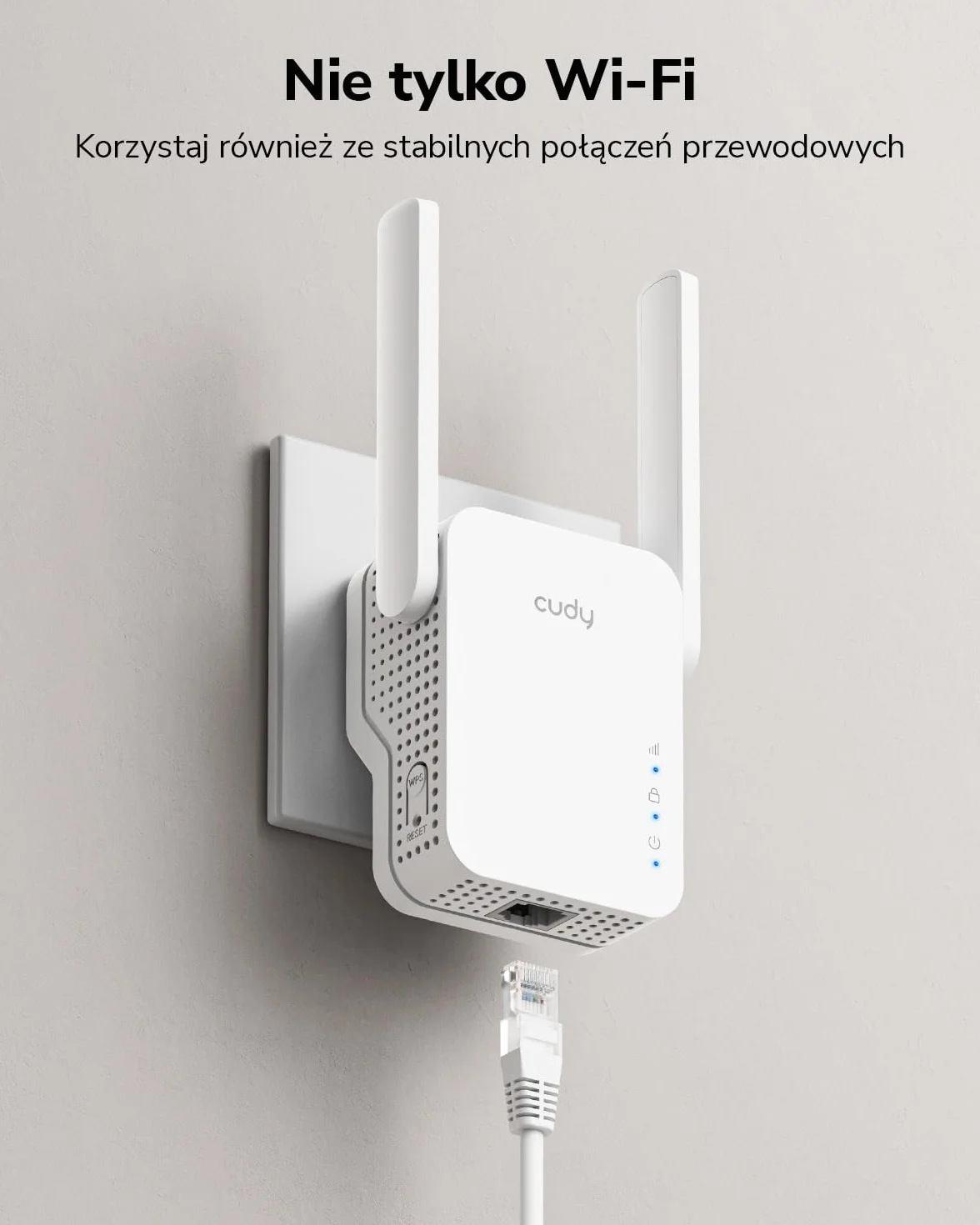 Cudy AC1200 Mesh - Wzmacniacz WiFi Mesh1200Mbps 5GHz/2,4GHz, Wzmacniacz WiFi Extender z wtyczką, wskaźnik sygnału, anteny wewnętrzne, biały RE1200
