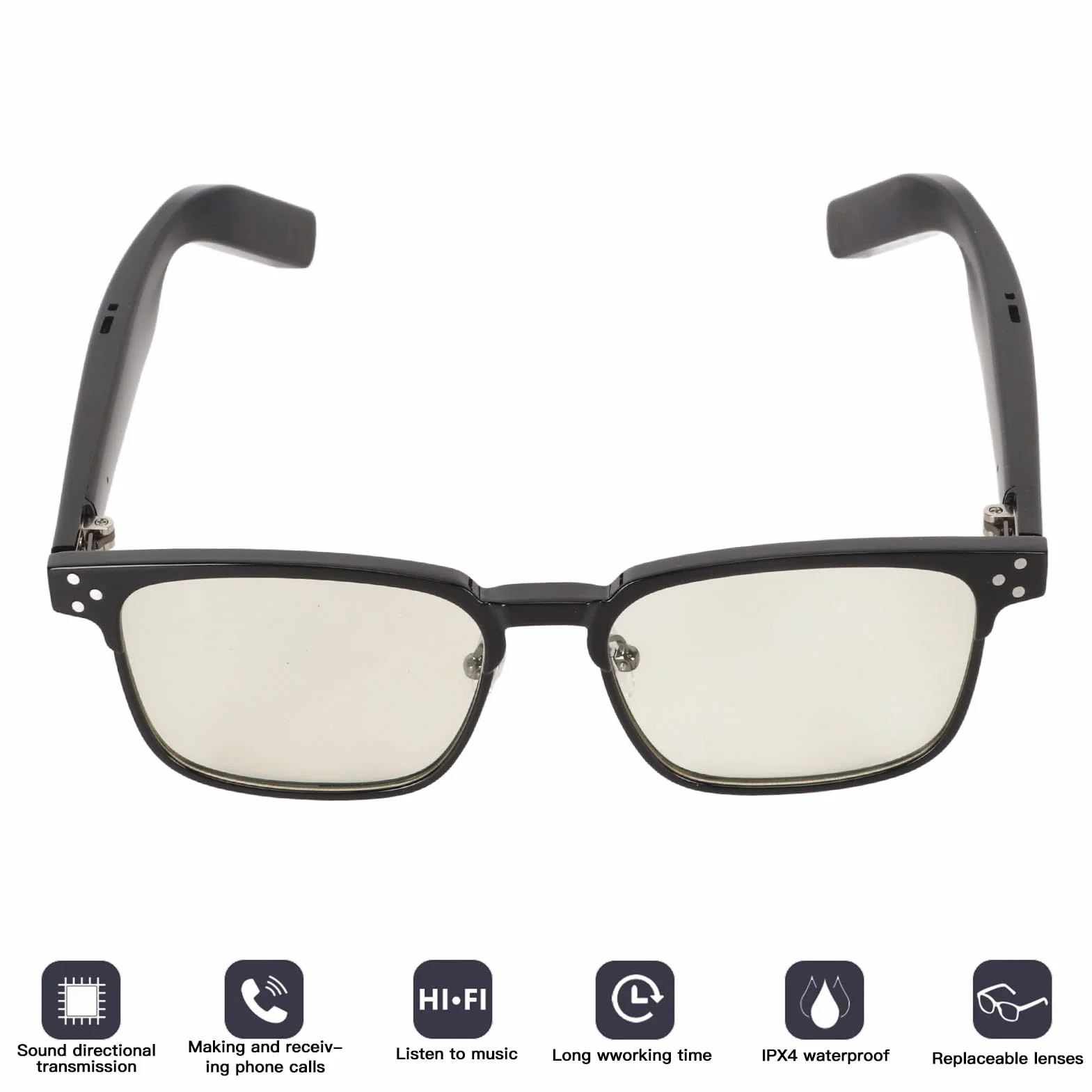 Inteligentne Okulary Audio, Otwarte Okulary Muzyczne Bluetooth 5.3 z Wbudowanymi Dwoma Głośnikami, Blokowanie Niebieskiego światła, wodoodporność IPX4, Profesjonalne Inteligentne
