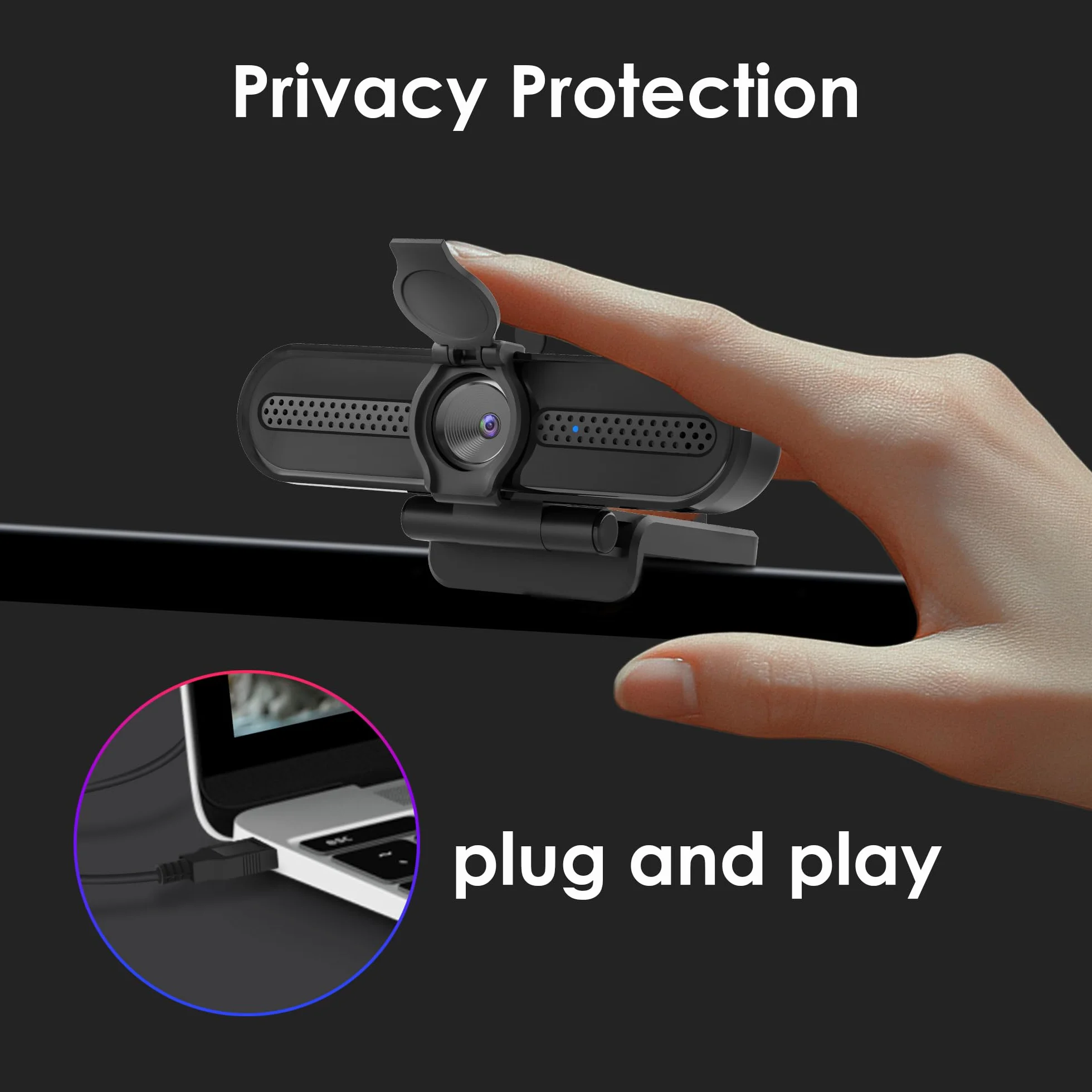 Kamera internetowa HD 1080P 60 kl./s szeroki kąt 78° z mikrofonem osłona prywatności statyw Plug & Play
