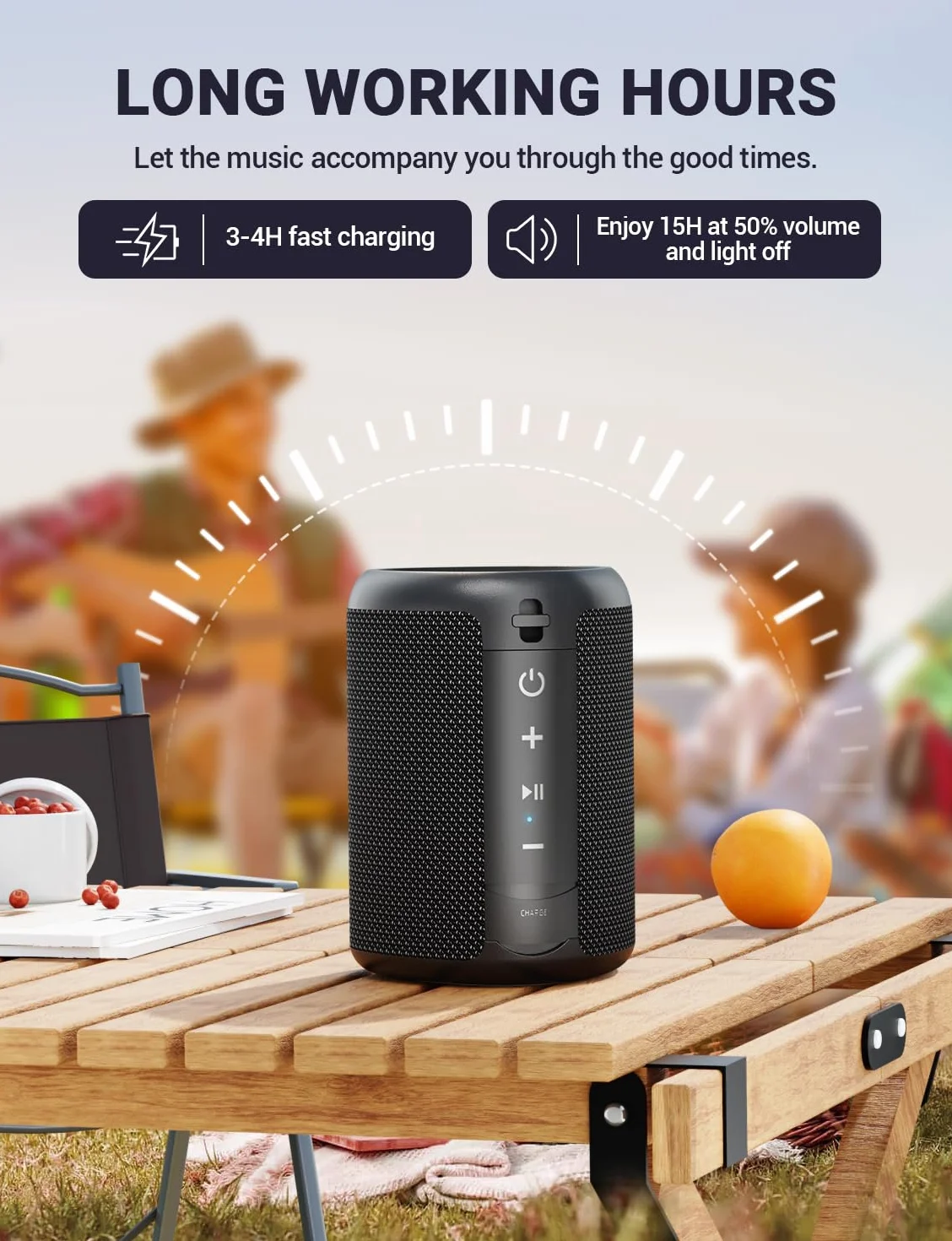 UOHHBOE Przenośny głośnik 15W Bluetooth bezprzewodowy BT5, 3 mocne głośniki z oświetleniem TWS 2500mAh 30m Odległość IPX5 AUX TF Card Wieczory Imprezy Plener Podróże