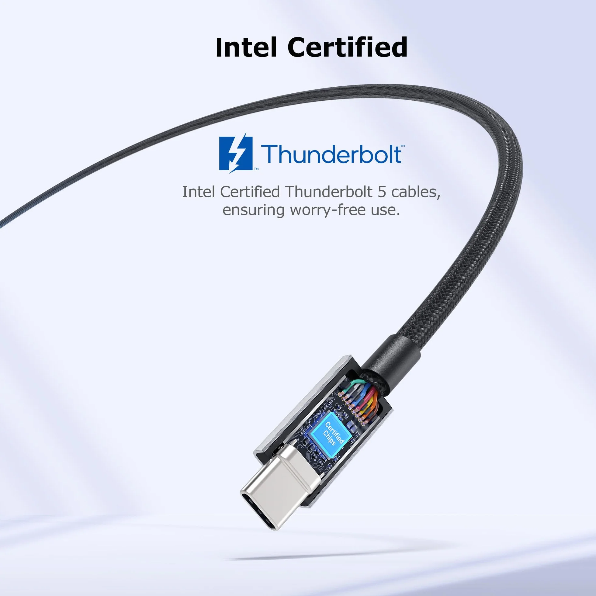 Cable Matters Certyfikat Intel: pleciony kabel Thunderbolt 5 80 Gb/s ze zwiększeniem przepustowości do 120 Gb/s i ładowaniem 240 W w kolorze czarnym – 1 m, kompatybilny z Thunderbolt 4/3, USB4 i USB-C