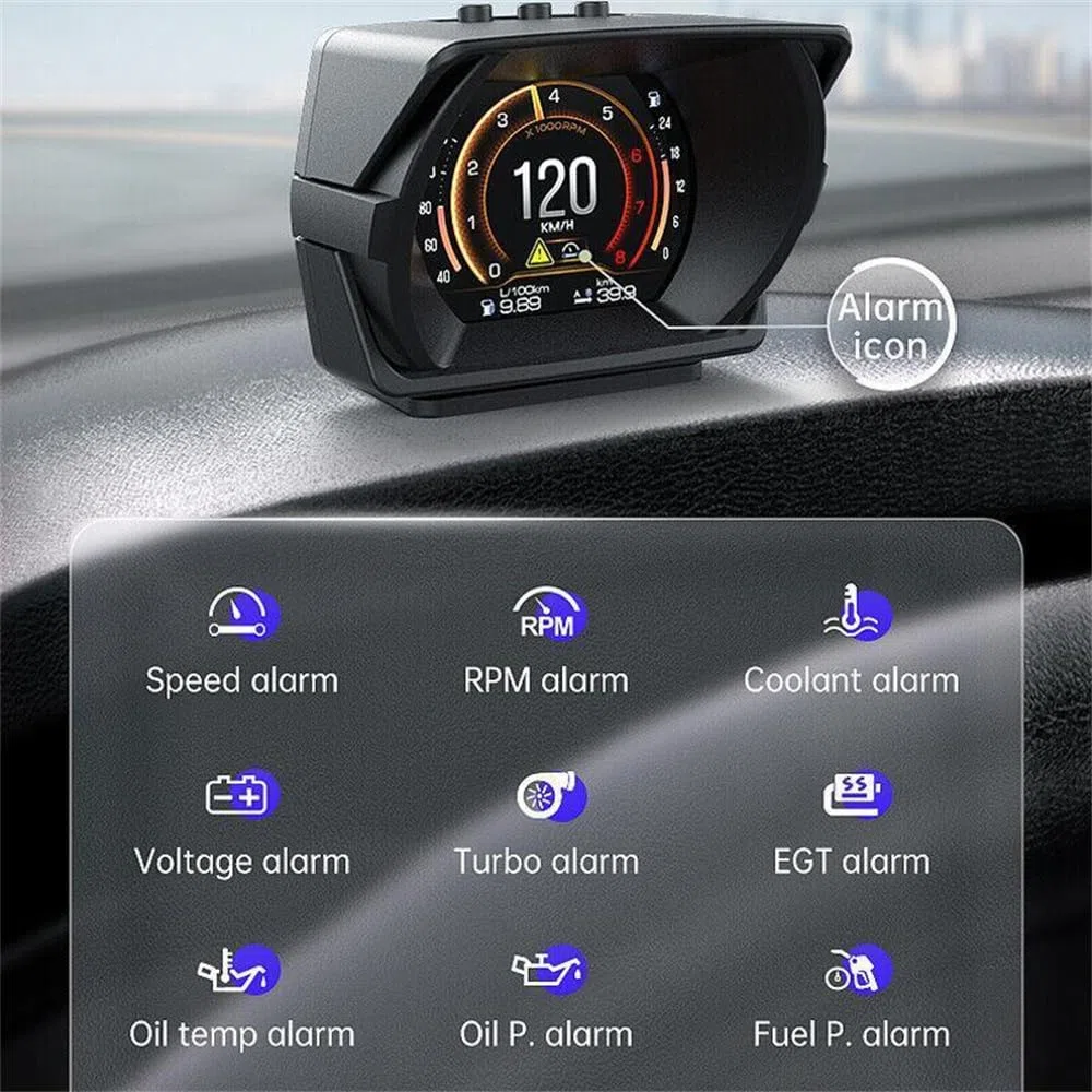 Wyświetlacz Heads Up Car Hud Heads-Up Wyświetlacz klasy wyścigowej Wielofunkcyjny panel przyrządów GPS Miernik nachylenia System alarmowy Samochód Heads Up Display (A450 OBD MEMS)