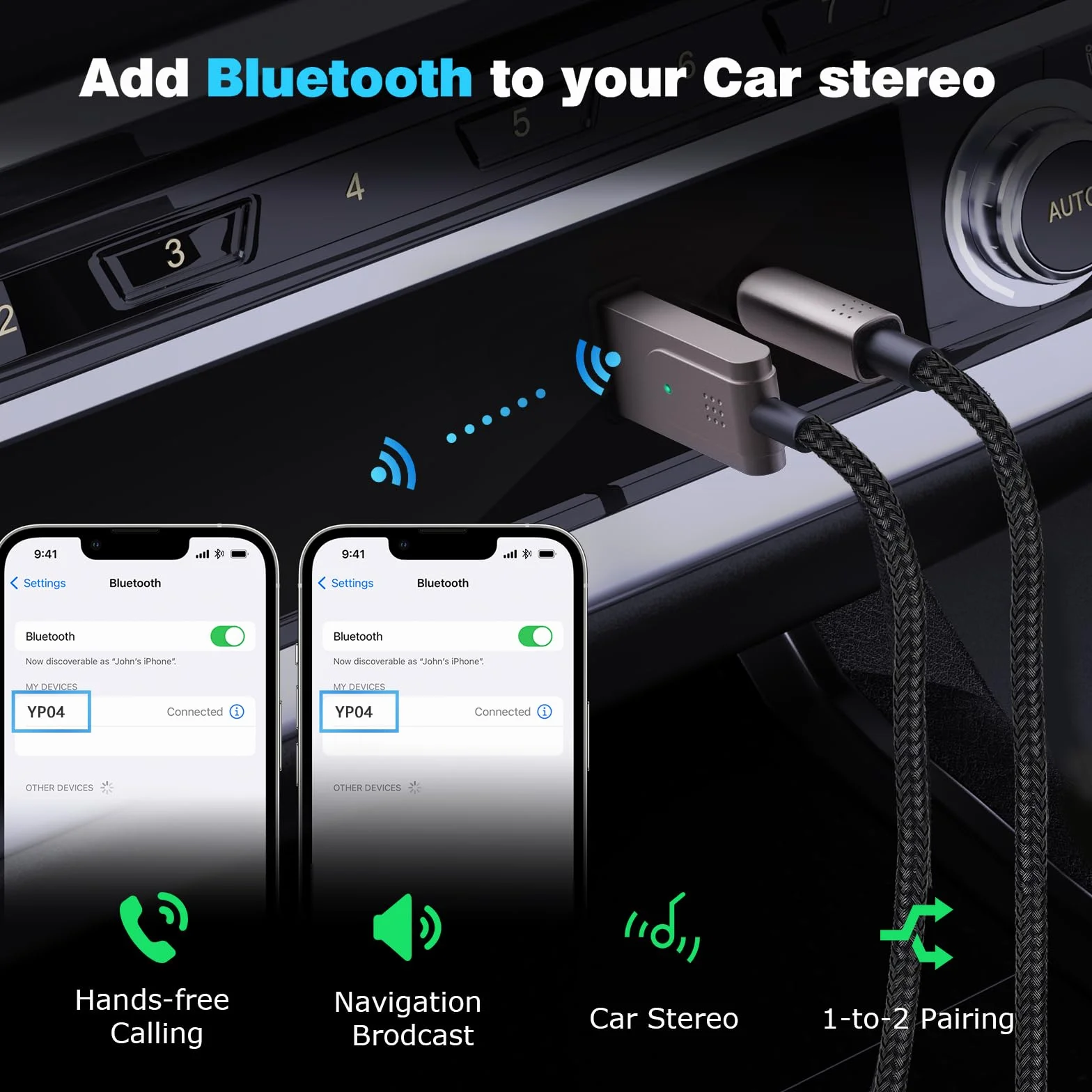 Adapter Bluetooth 5.3 USB do 3,5 mm żeński odbiornik do samochodu słuchawek głośników