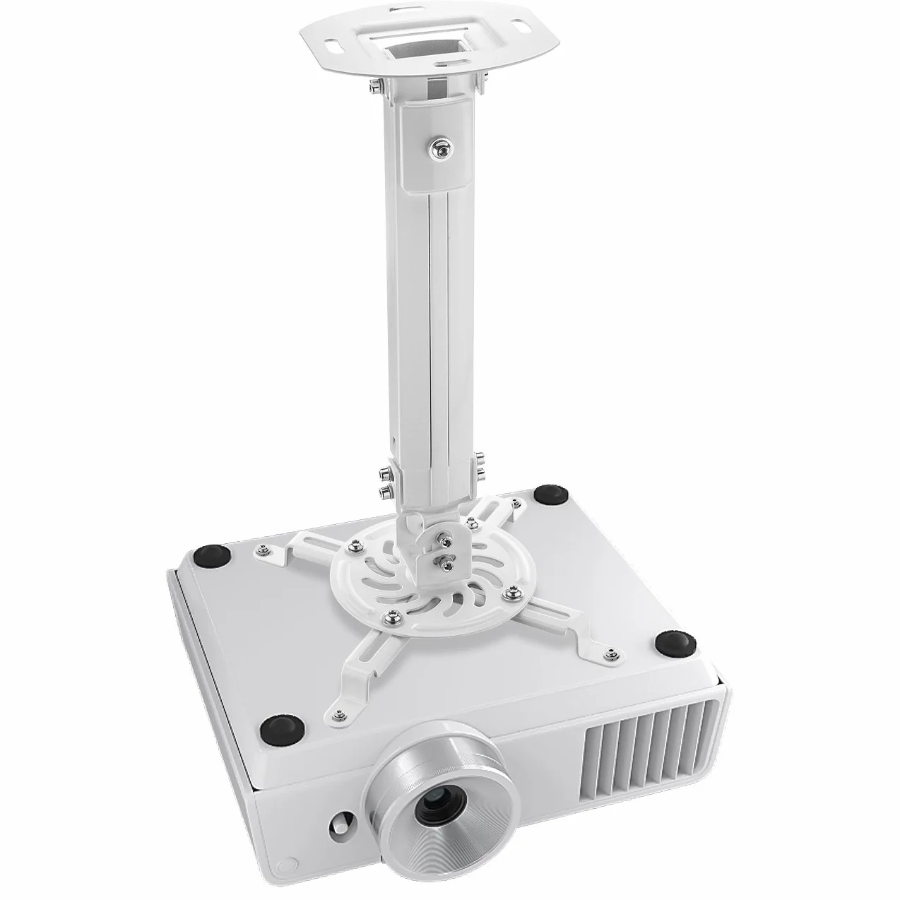 deleyCON Uniwersalny Uchwyt do Projektora Uchwyt Sufitowy +-15° Odchylany - Możliwość Obrotu o 360 - do 13,5 kg - Regulowana Wysokość 380-580 mm - Prowadnica Kabla - Biały