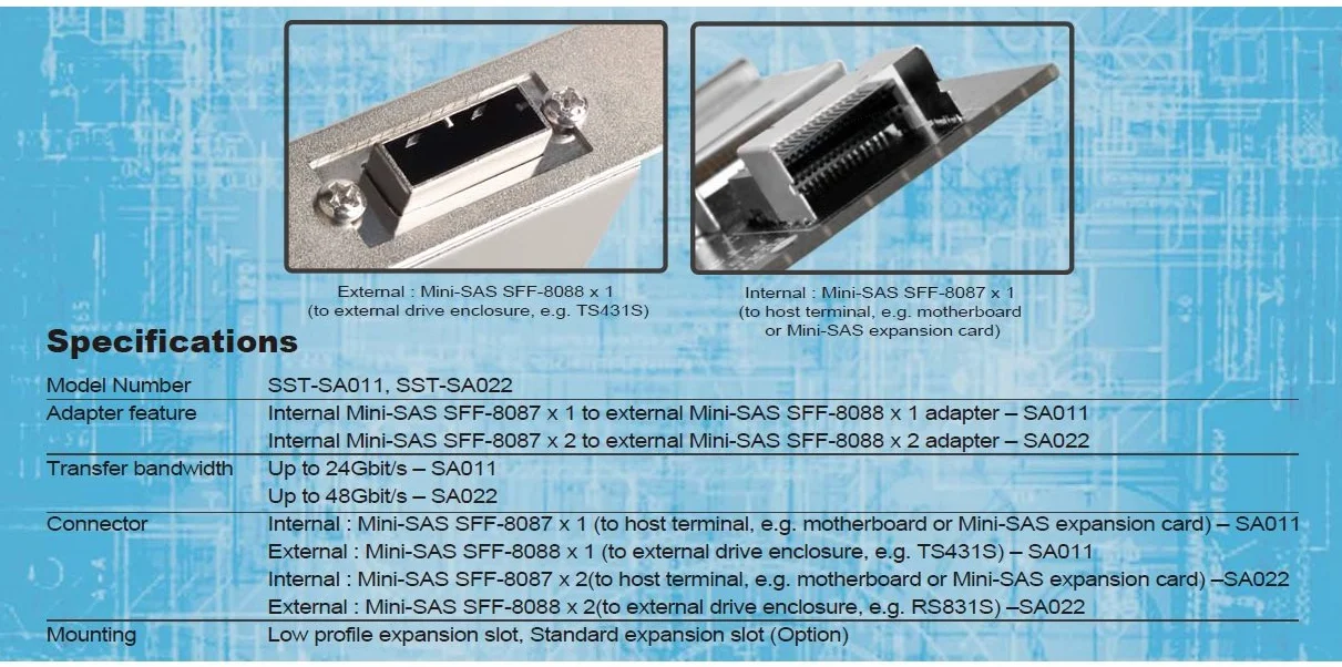 SilverStone SST-SA011 - Internal Mini SAS 26pin SFF8087 to External 36pin SFF8088 to PCI-E Card Bracket