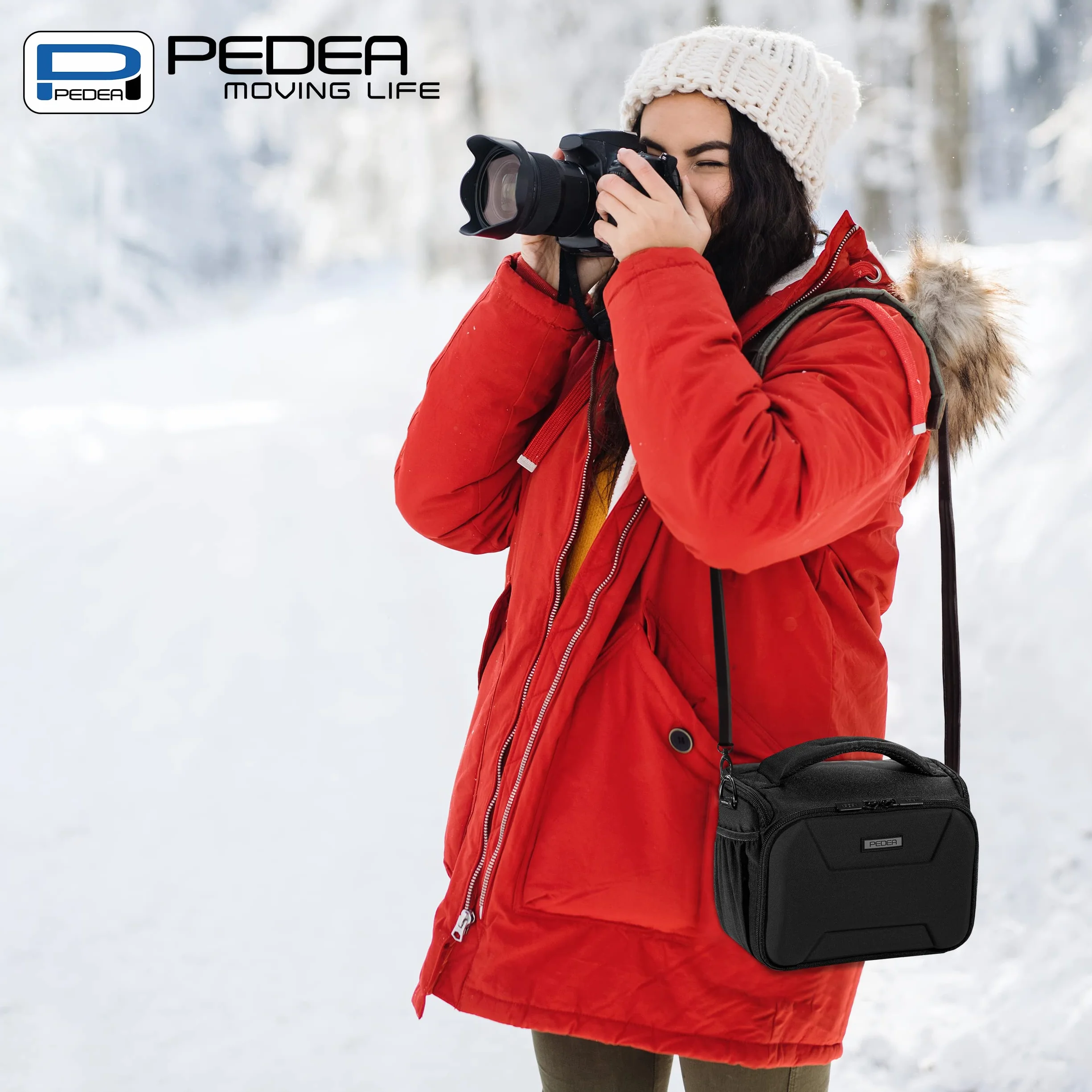 PEDEA Torba na aparat DSLR "Guard" Torba na aparat lustrzanki z wodoodporną osłoną przeciwdeszczową, paskiem do noszenia i przegródkami na akcesoria, rozmiar L, czarna