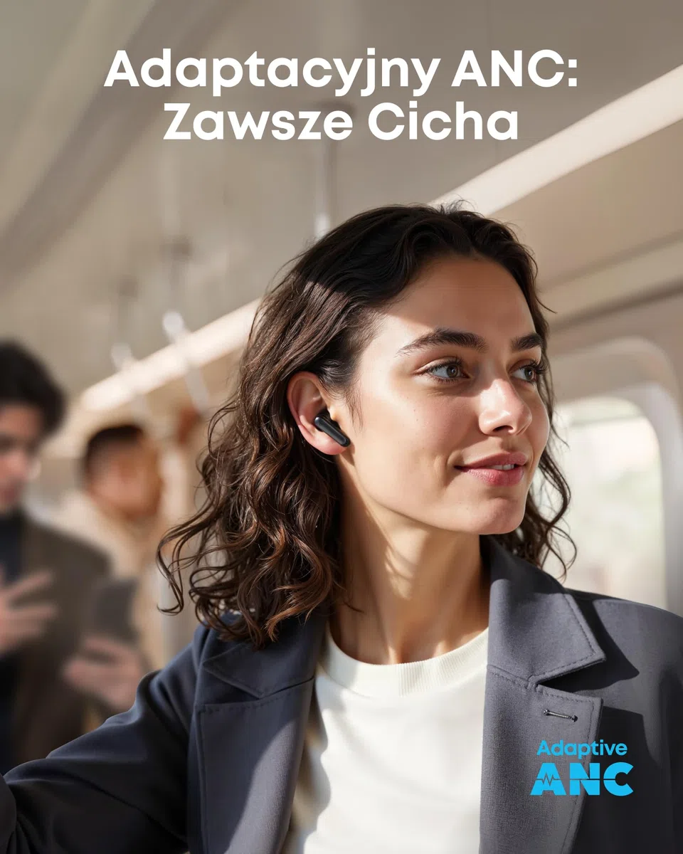 Soundcore Słuchawki douszne P41i by Anker z adaptacyjną redukcją szumów i wbudowanym kablem USB-C, 192-godzinny czas odtwarzania, wciągający dźwięk (Czarny. Bez adaptera Lightning)