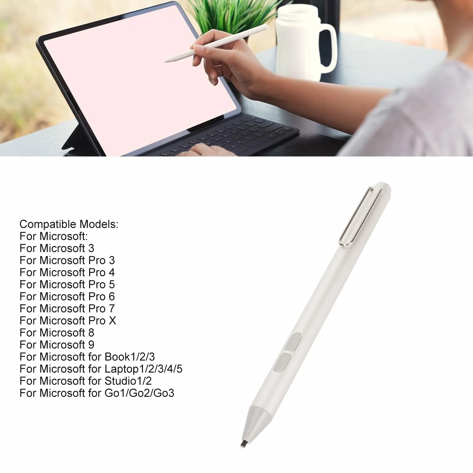 MPP 2.0 Tilt Pen for urządzeń z Ekranem fortykowym, Rysik for 3 Pro 3 4 5 6 7 X, Odchylany Rysik for Transformer Mini, 4096 Poziomów Nacisku (Srebro)